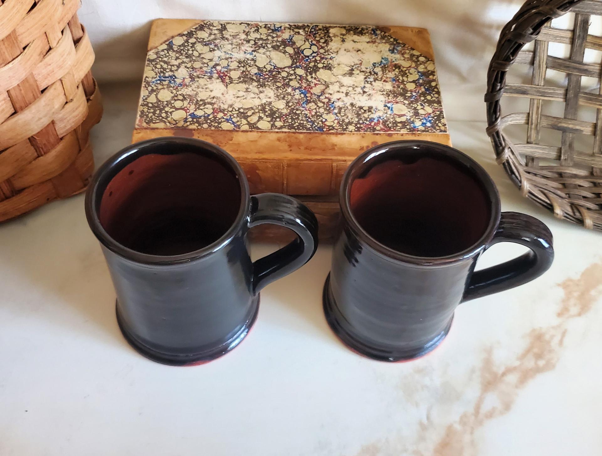 Handmade Redware Mugs (2) with Black Glaze