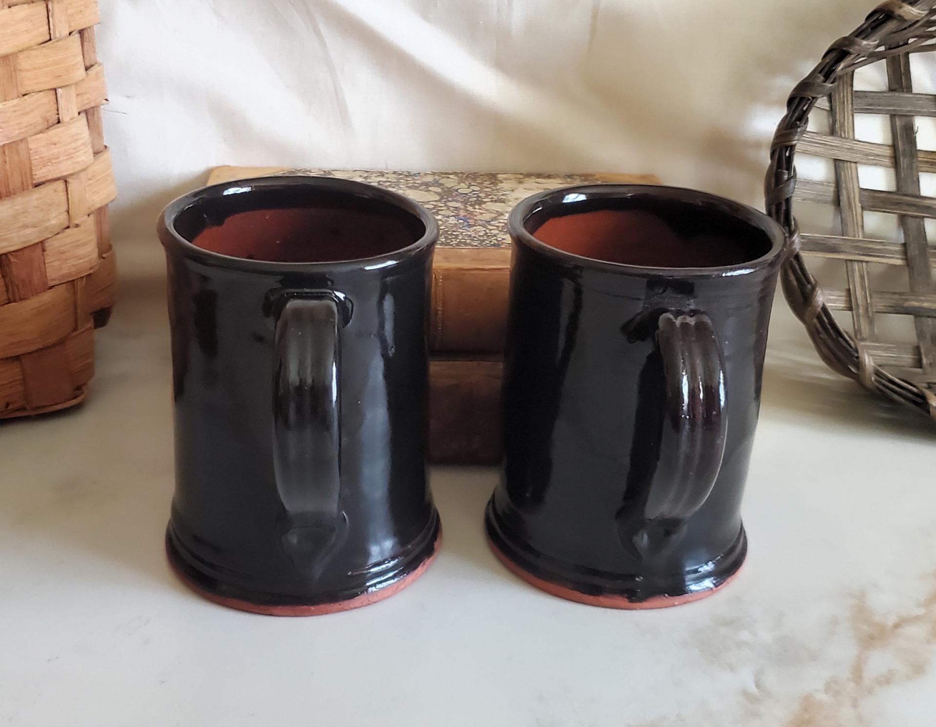 Handmade Redware Mugs (2) with Black Glaze