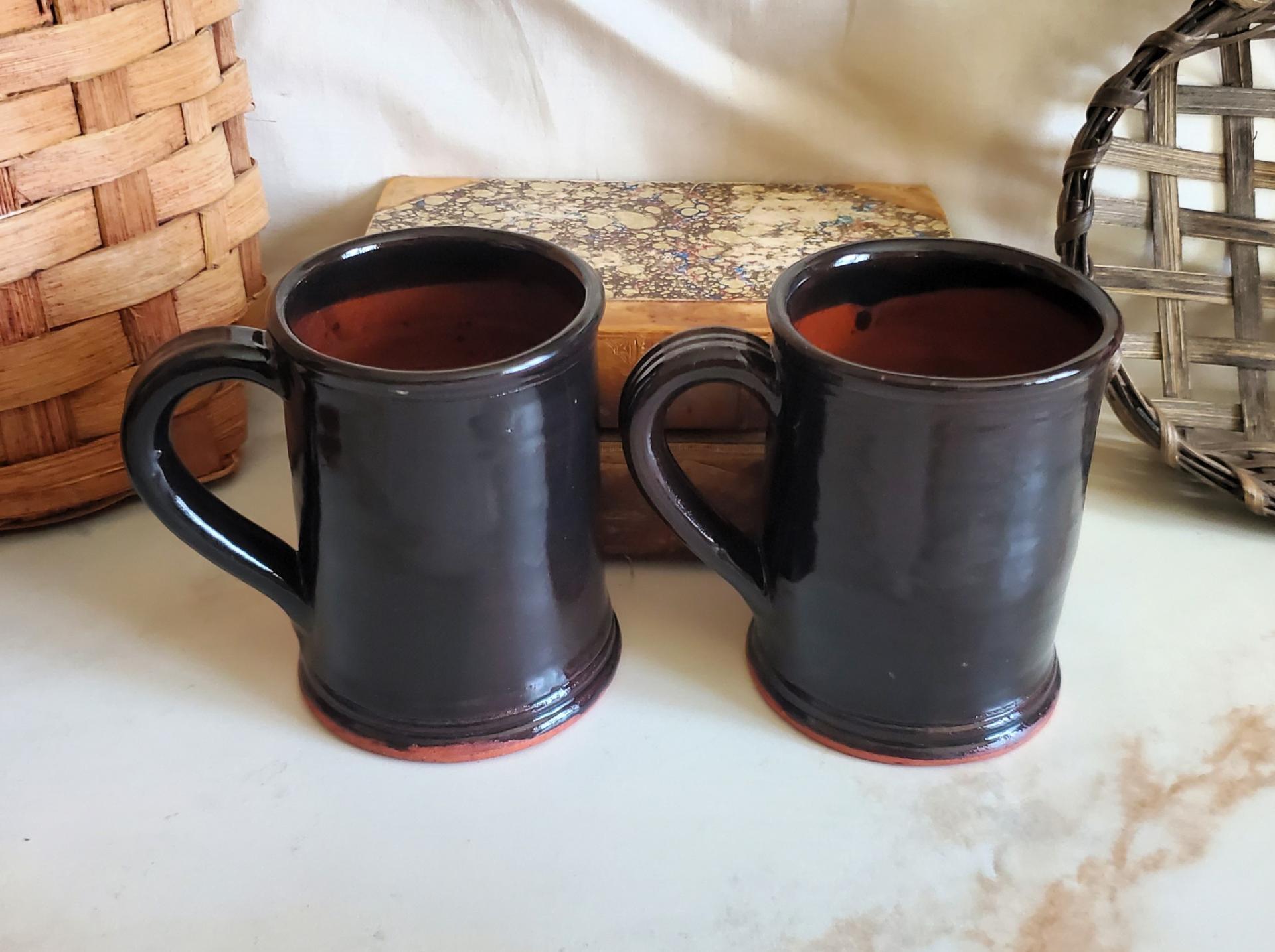 Handmade Redware Mugs (2) with Black Glaze