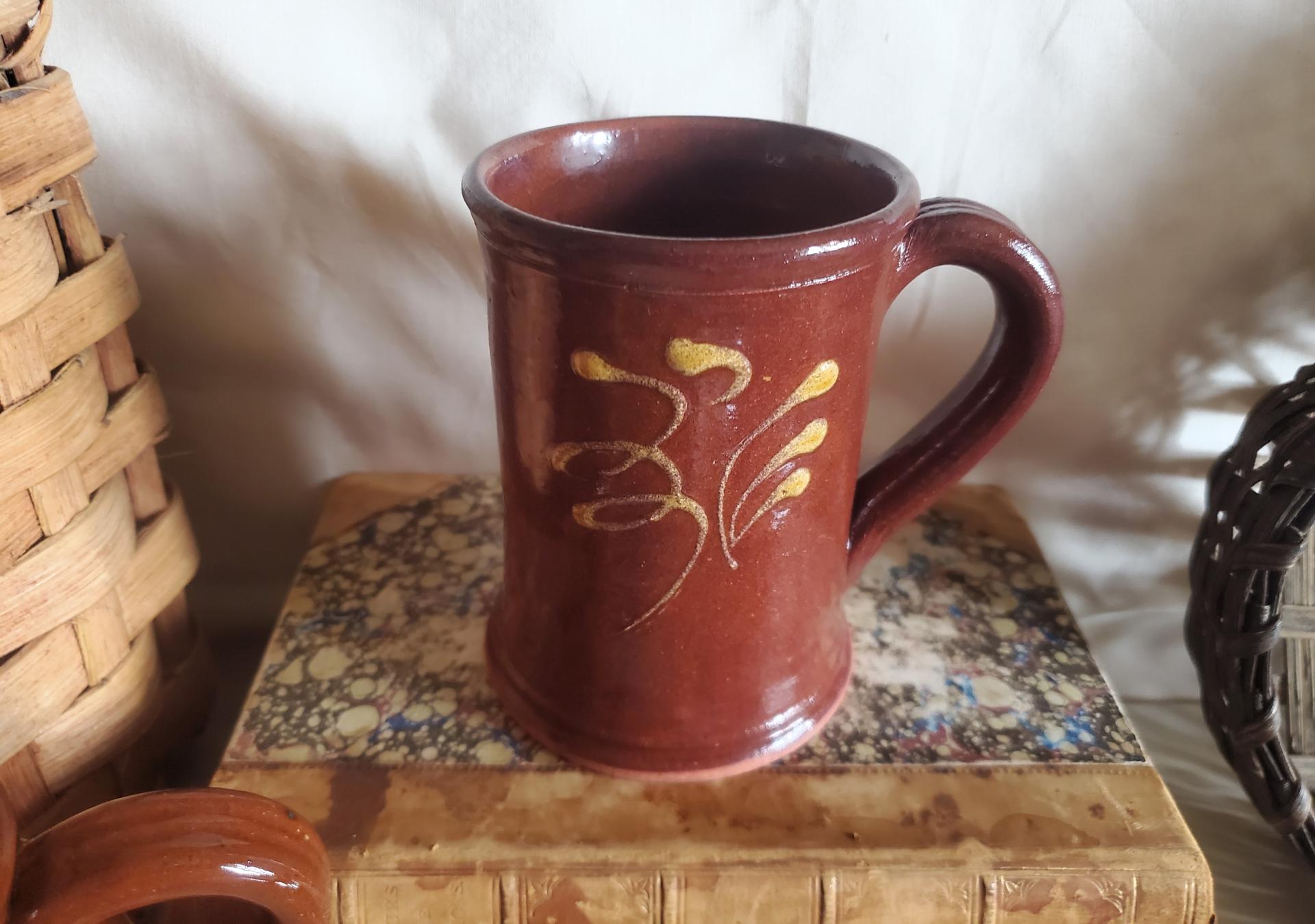 Redware Mug with Feather Pattern