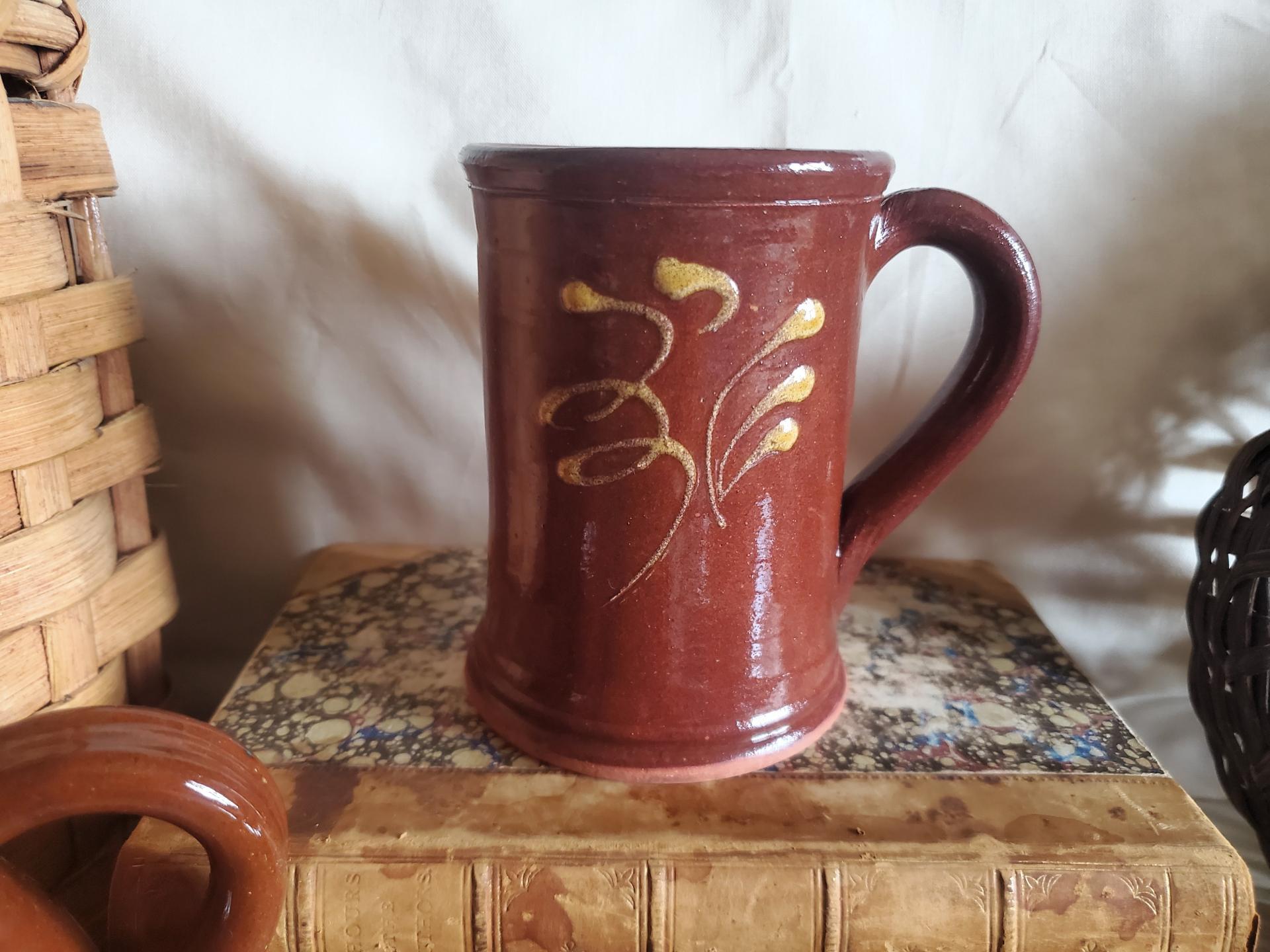 Redware Mug with Feather Pattern
