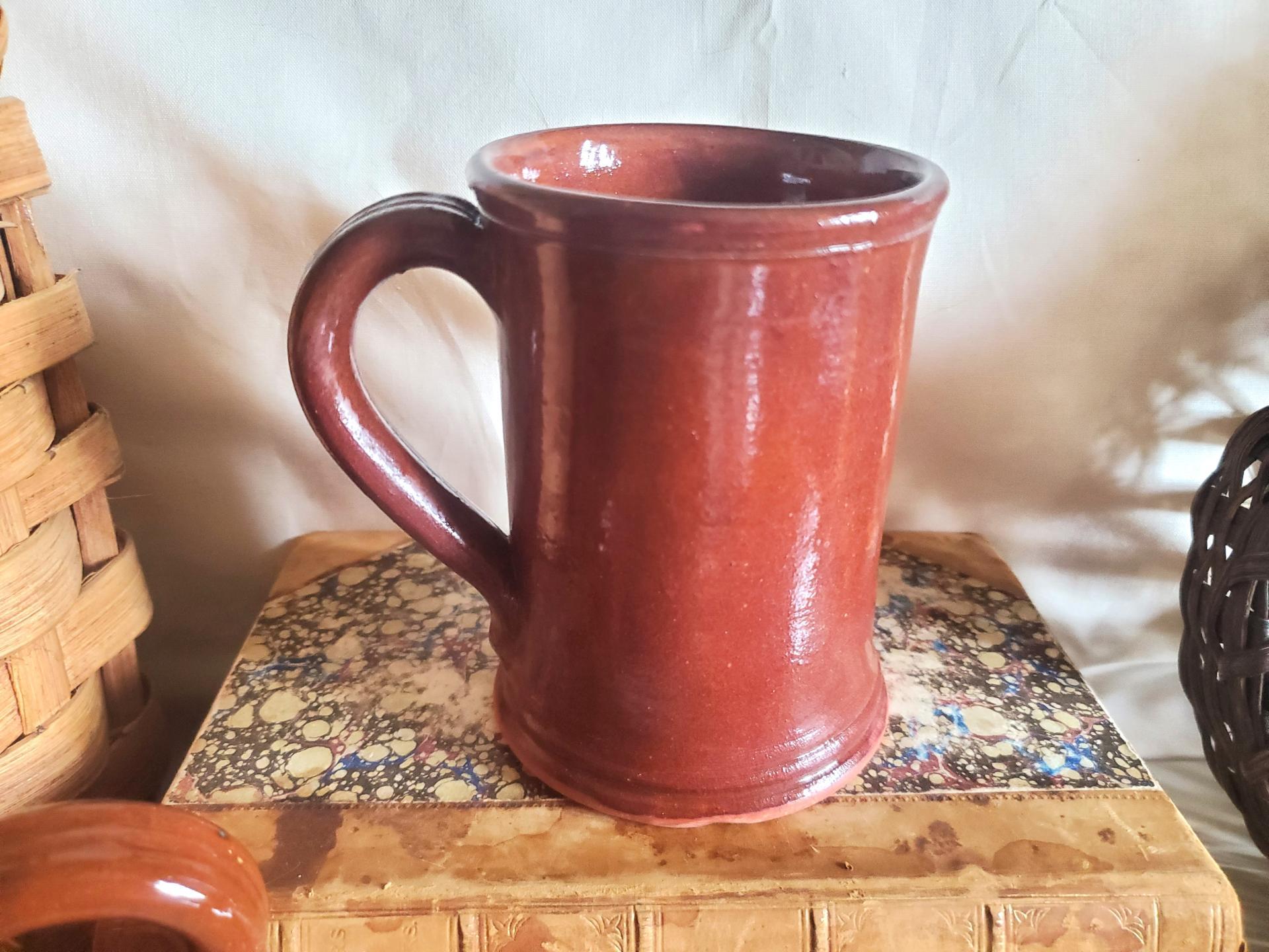 Redware Mug with Feather Pattern