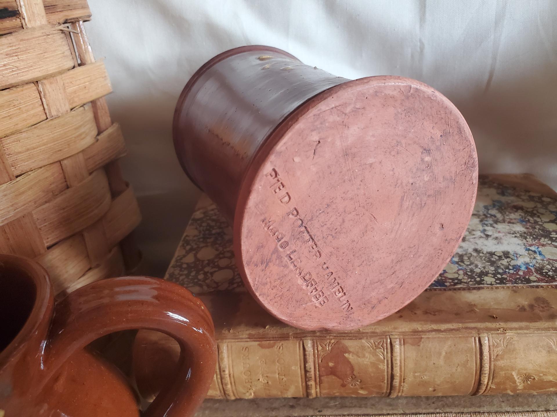 Redware Mug with Feather Pattern