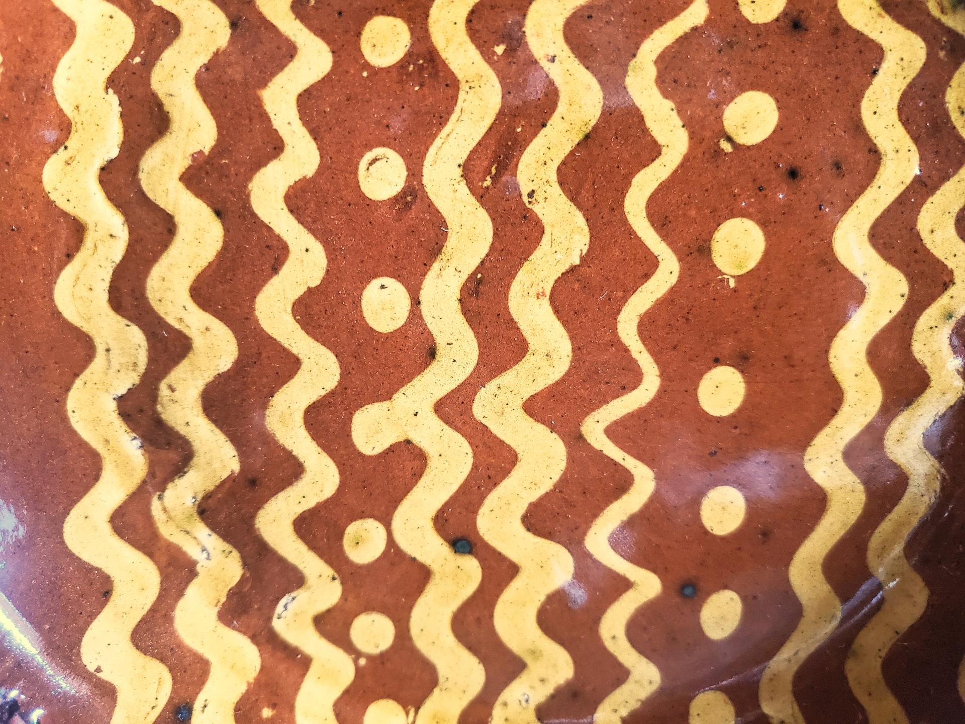 Redware 9 in. Plate, One-of-a-Kind Traditional Motif, Antiqued