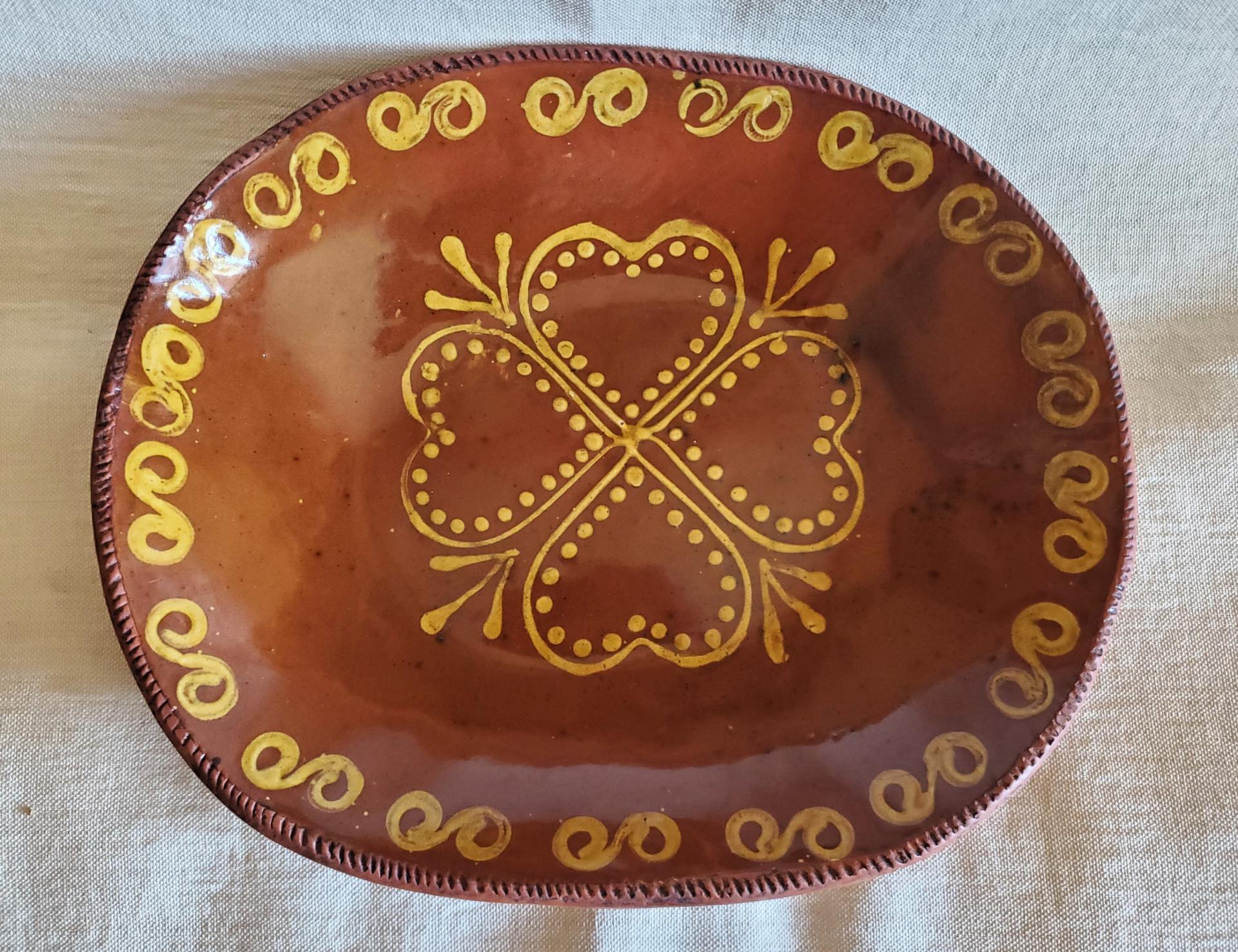Redware Deep Trencher with One-of-a-Kind Heart Slip Motif