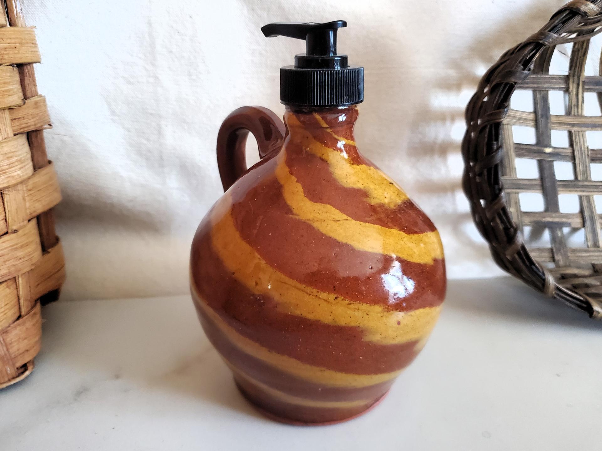 One-of-a-Kind Redware Soap or Lotion Dispenser Jug