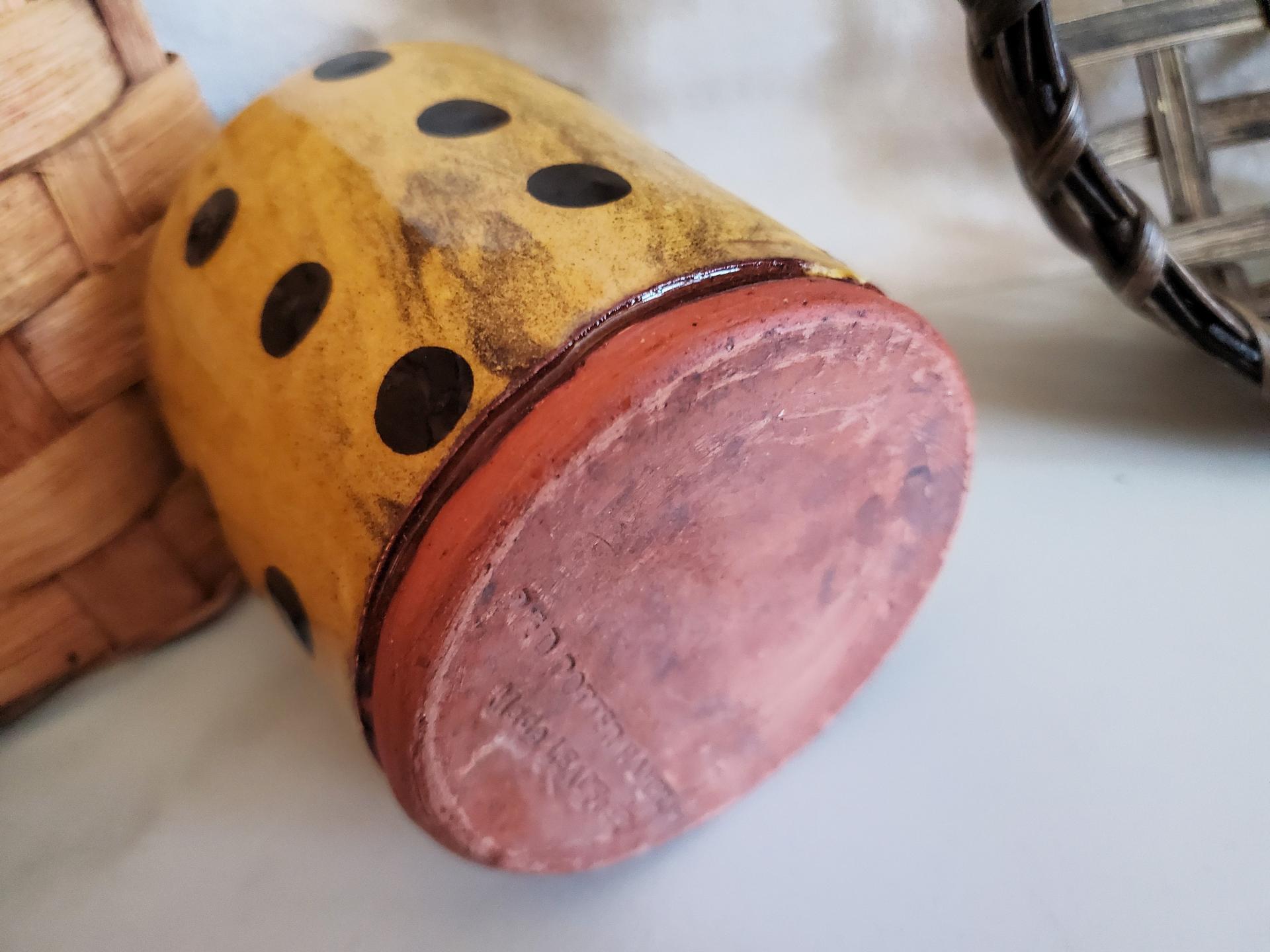 Redware Soap or Lotion Dispenser Bottle with Black Dots