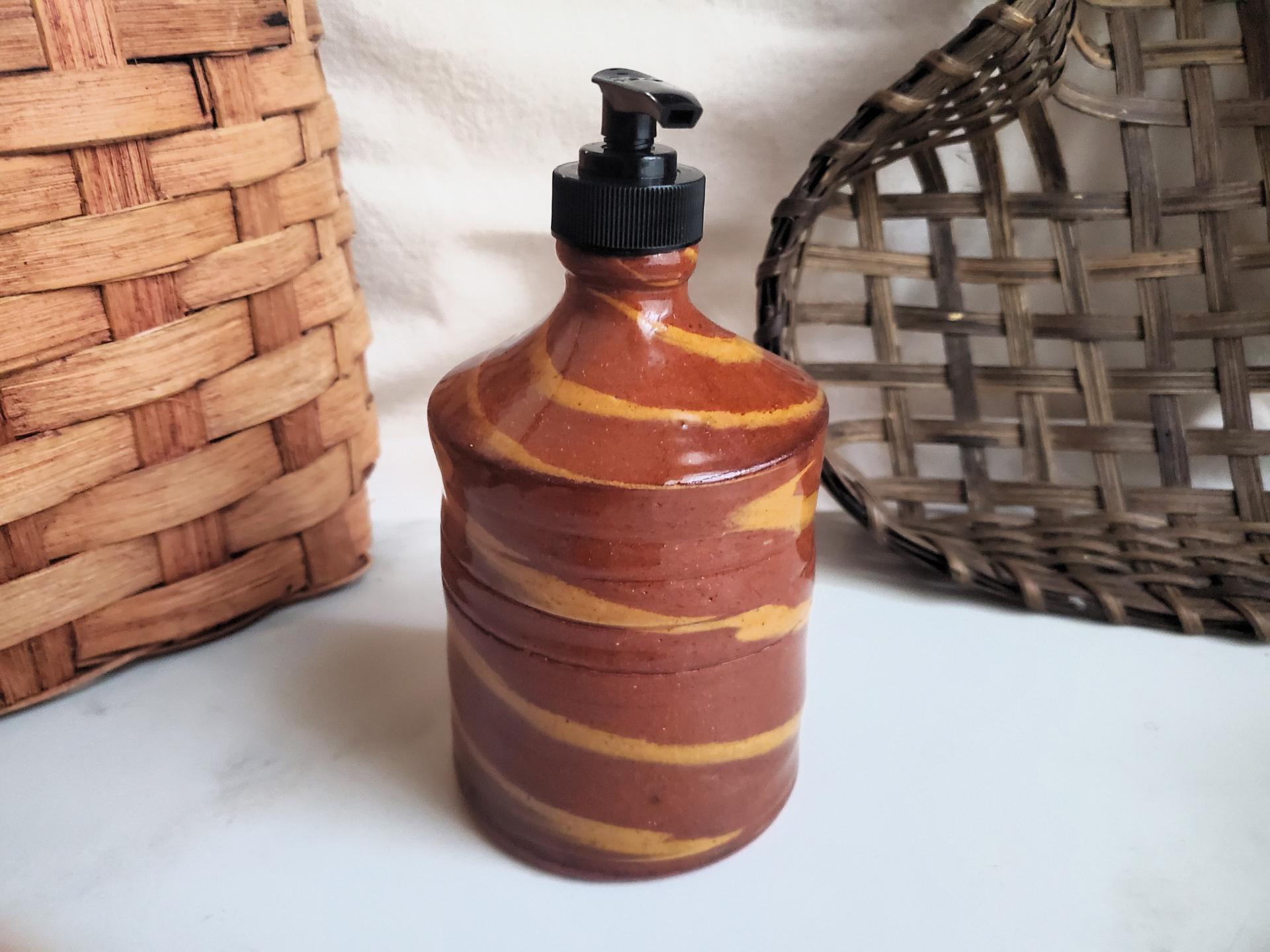 One-of-a-Kind Redware Soap or Lotion Dispenser Bottle