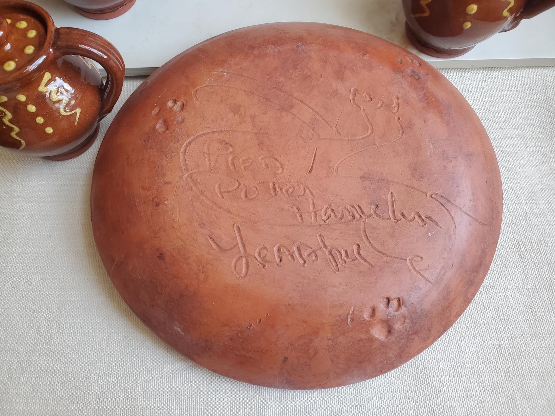  Slip-Decorated Redware 11 in. Plate with Feather Motif