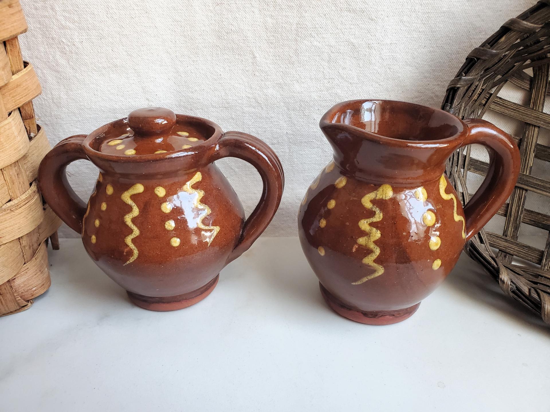 Sugar and Creamer Set with Squiggles and Dots Pattern