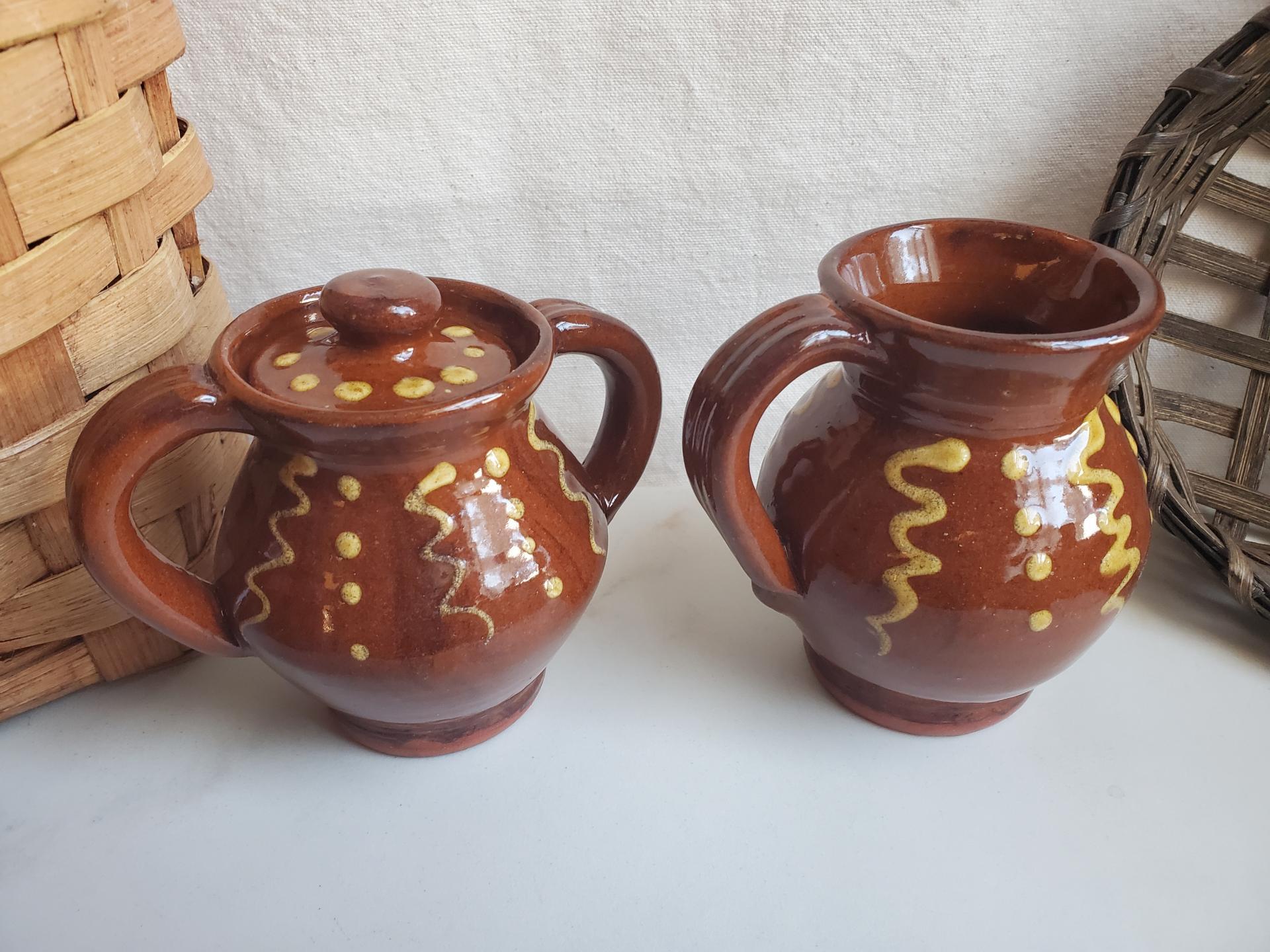 Sugar and Creamer Set with Squiggles and Dots Pattern