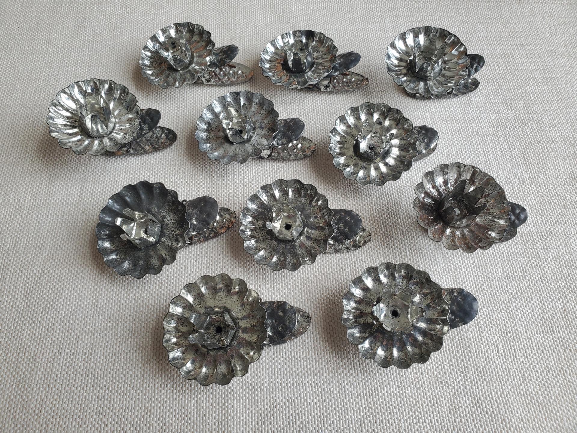 Rustic Vintage Candleholders, Set of 11, Tarnished Silver Finish, Christmas Tree Decor