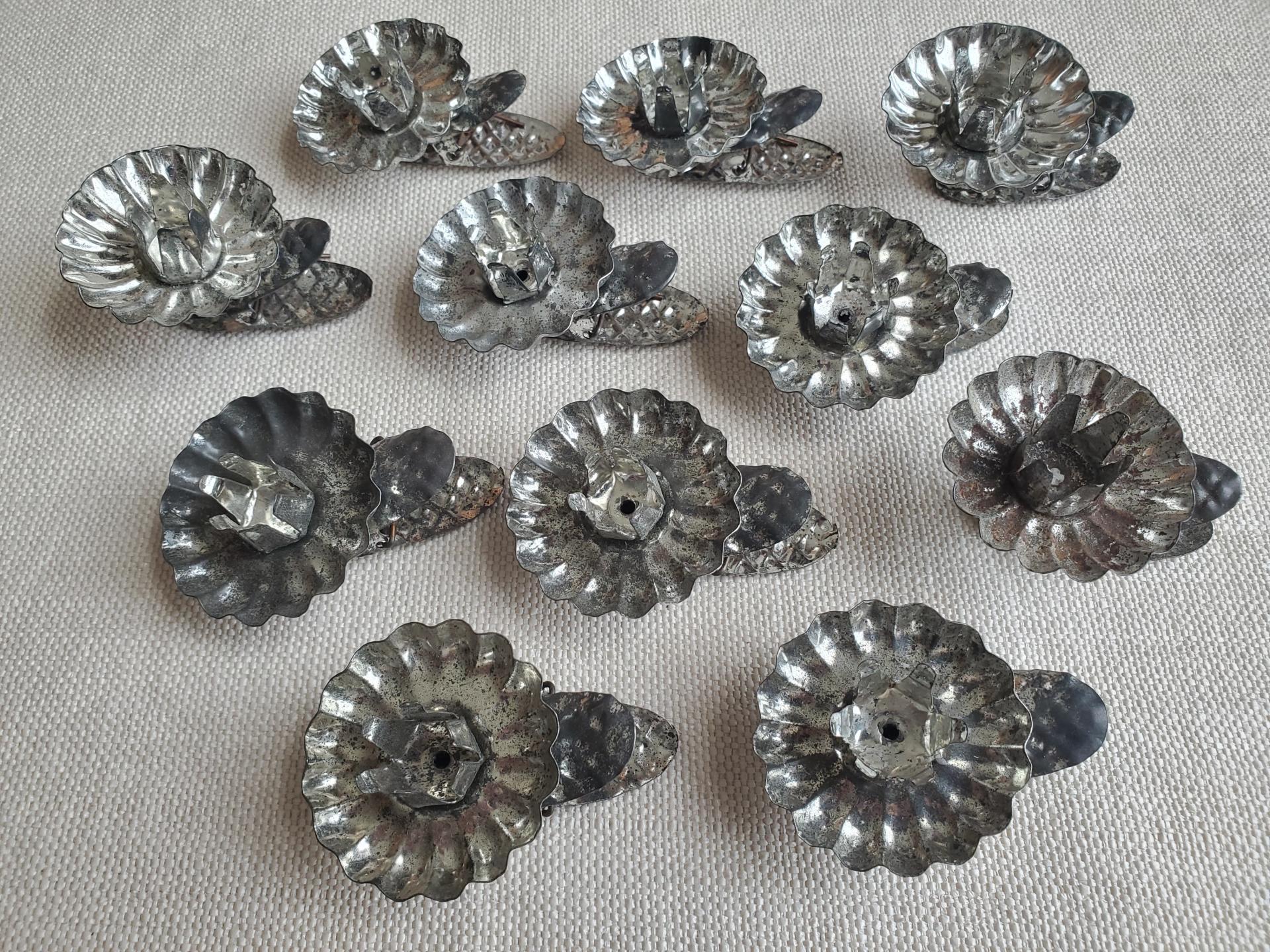 Rustic Vintage Candleholders, Set of 11, Tarnished Silver Finish, Christmas Tree Decor