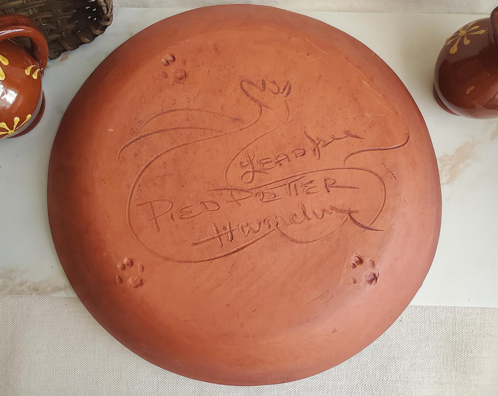 Large Redware Platter, Charger with Slip-Decorated Bunny