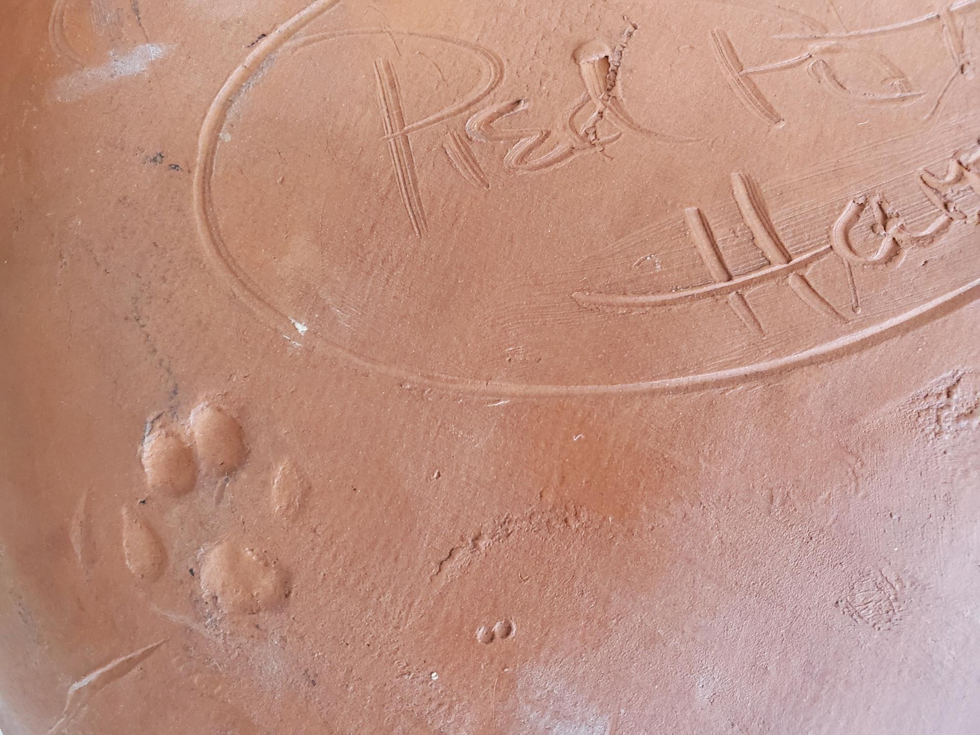  Slip-Decorated Redware 11 in. Plate with Feather Motif