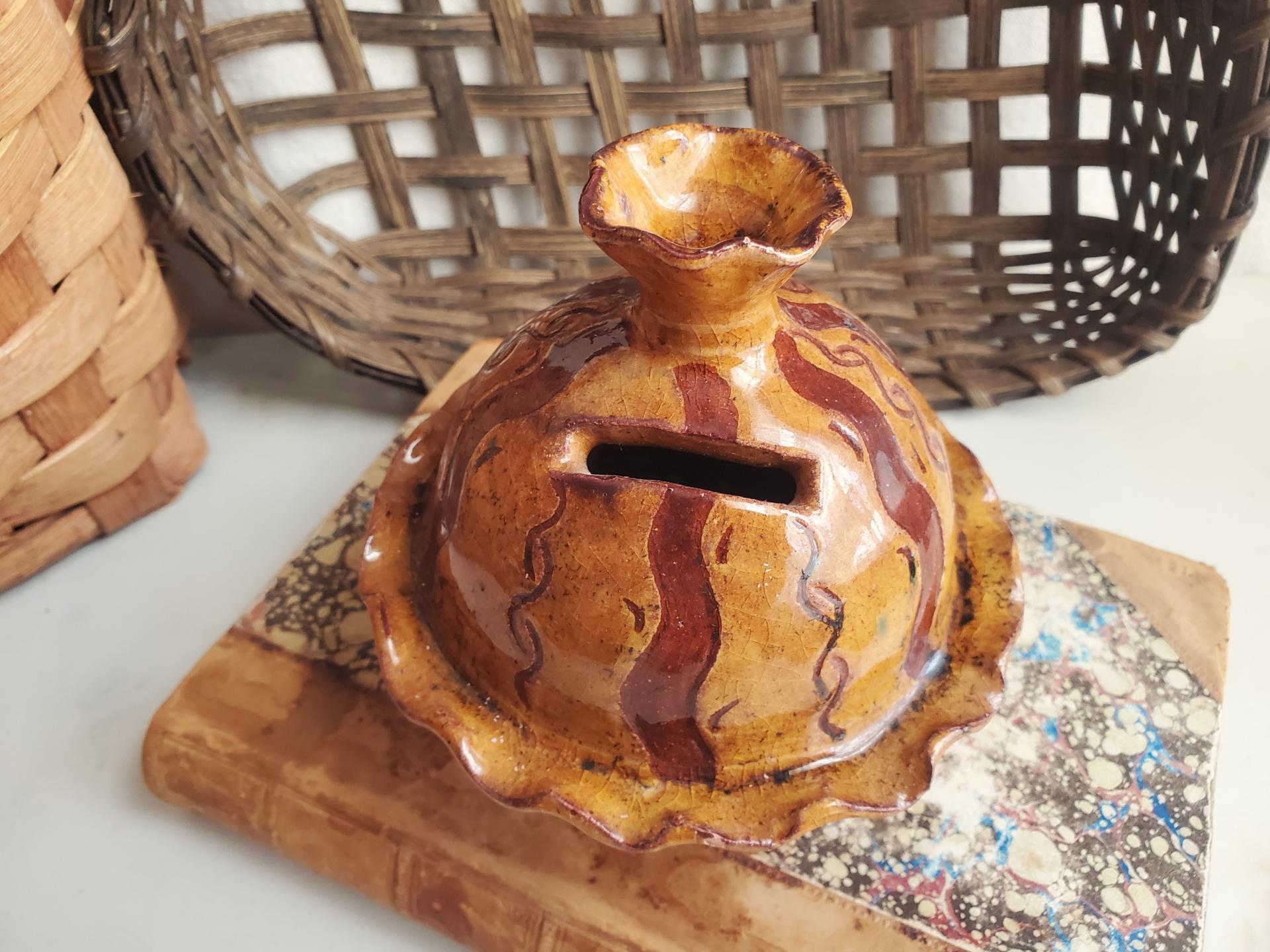 Redware Bank, One-of-a-Kind with Sgrafitto Pattern