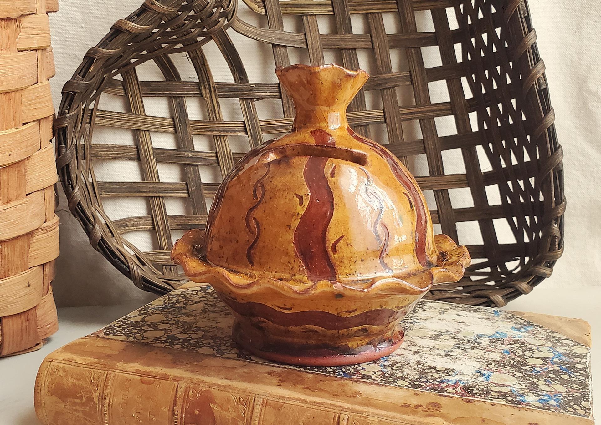 Redware Bank, One-of-a-Kind with Sgrafitto Pattern