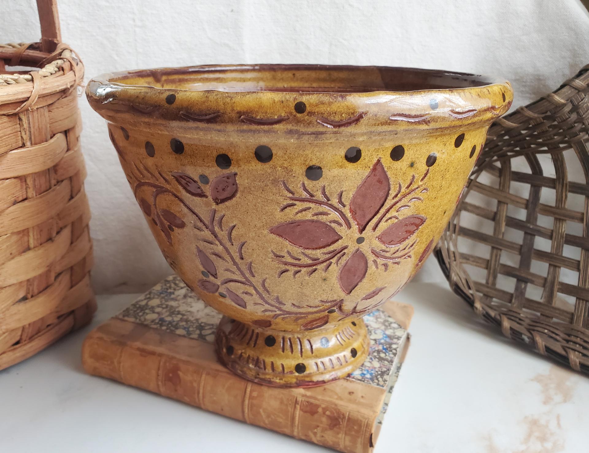 Redware Fruit Bowl with Sgraffito Pattern
