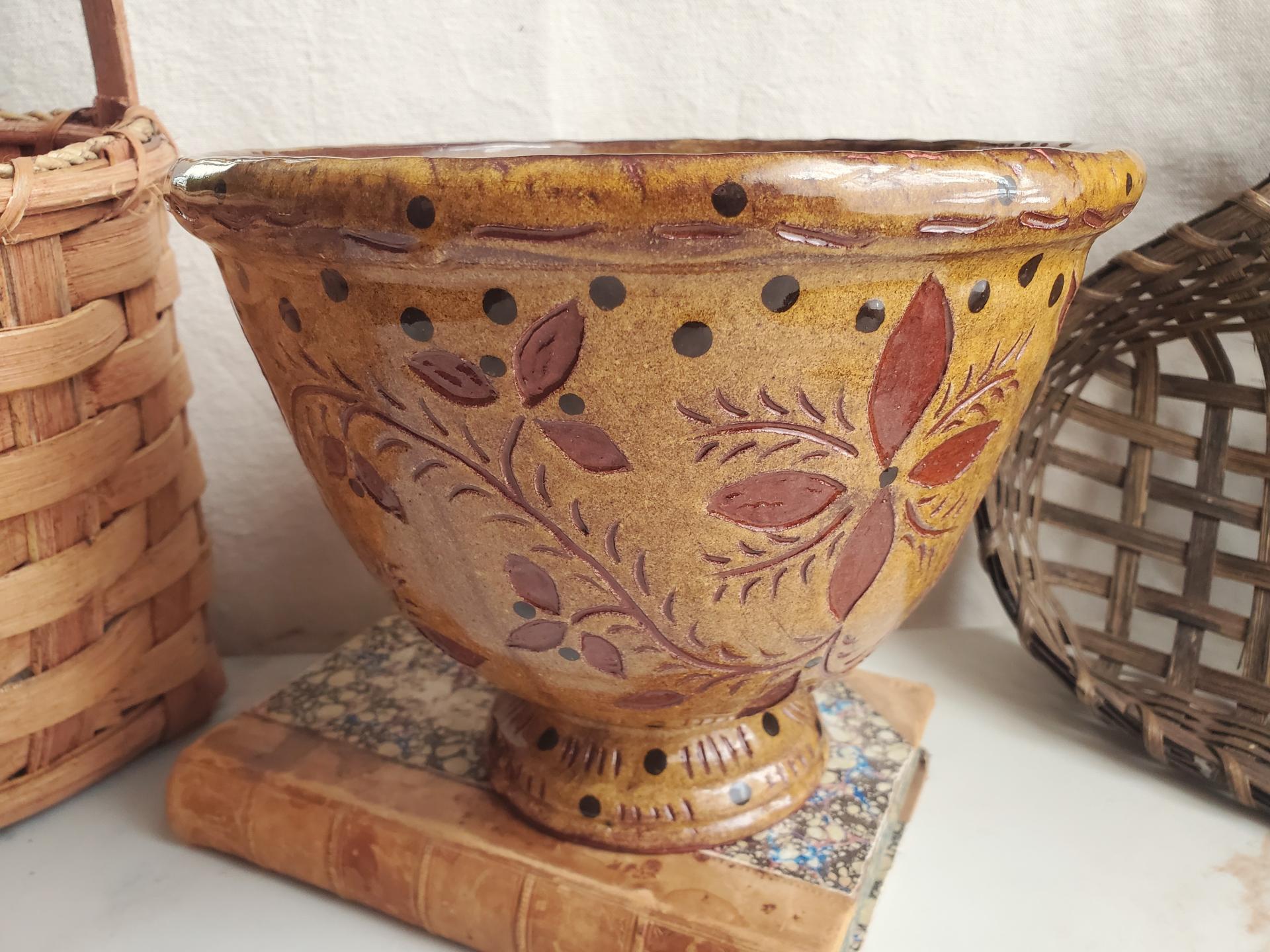 Redware Fruit Bowl with Sgraffito Pattern