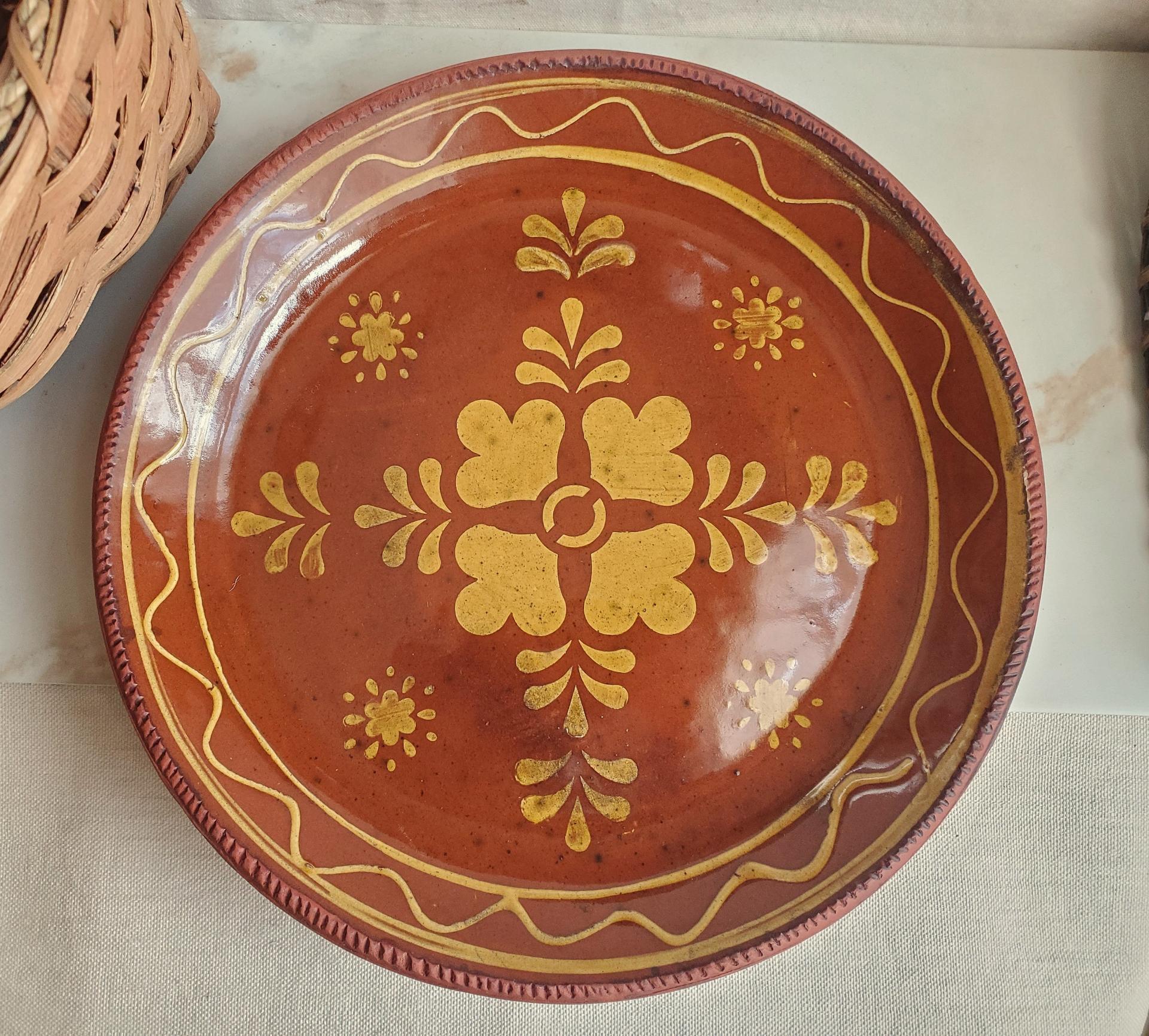 One-of-a-Kind Slip-Decorated Motif Redware Charger