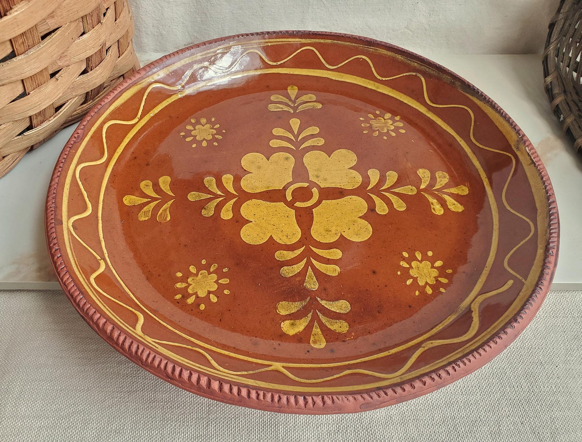 One-of-a-Kind Slip-Decorated Motif Redware Charger