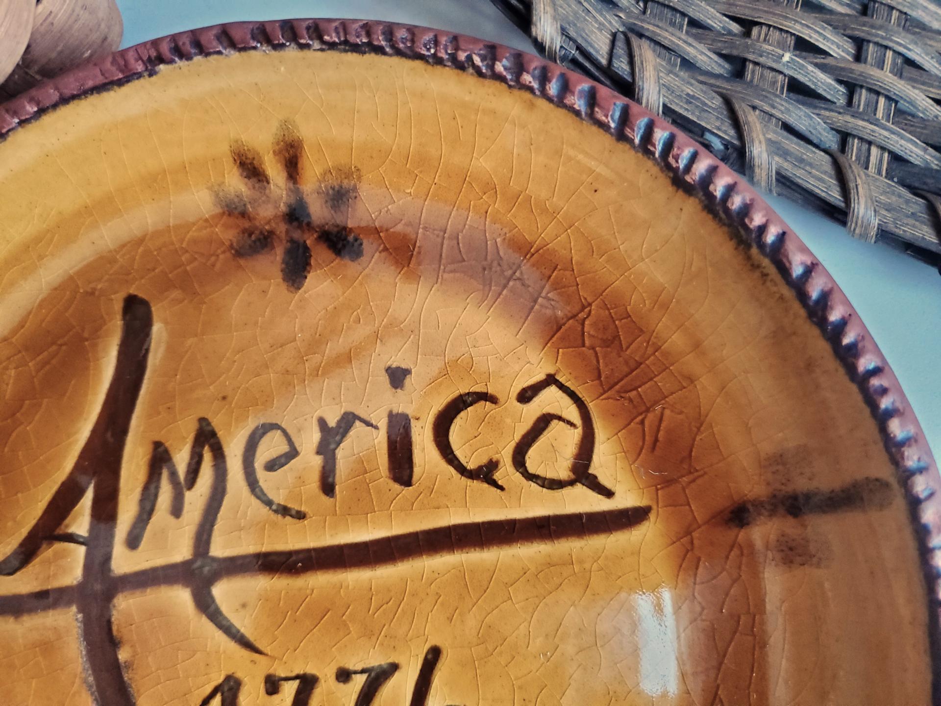 Redware 9 in. Plate, "America 1776"