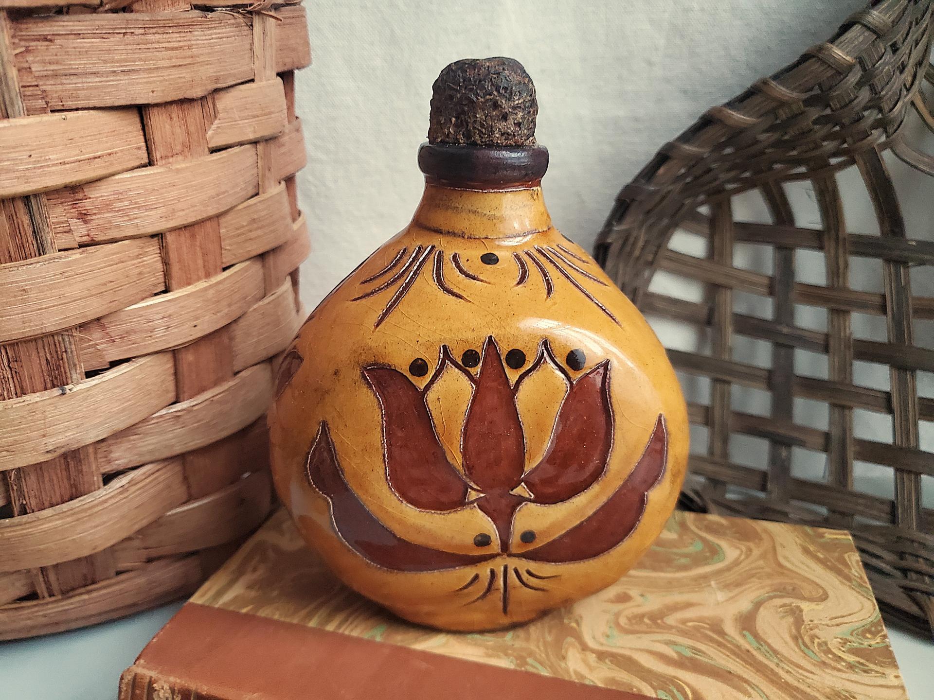Redware Bottle with Sgraffito Decoration