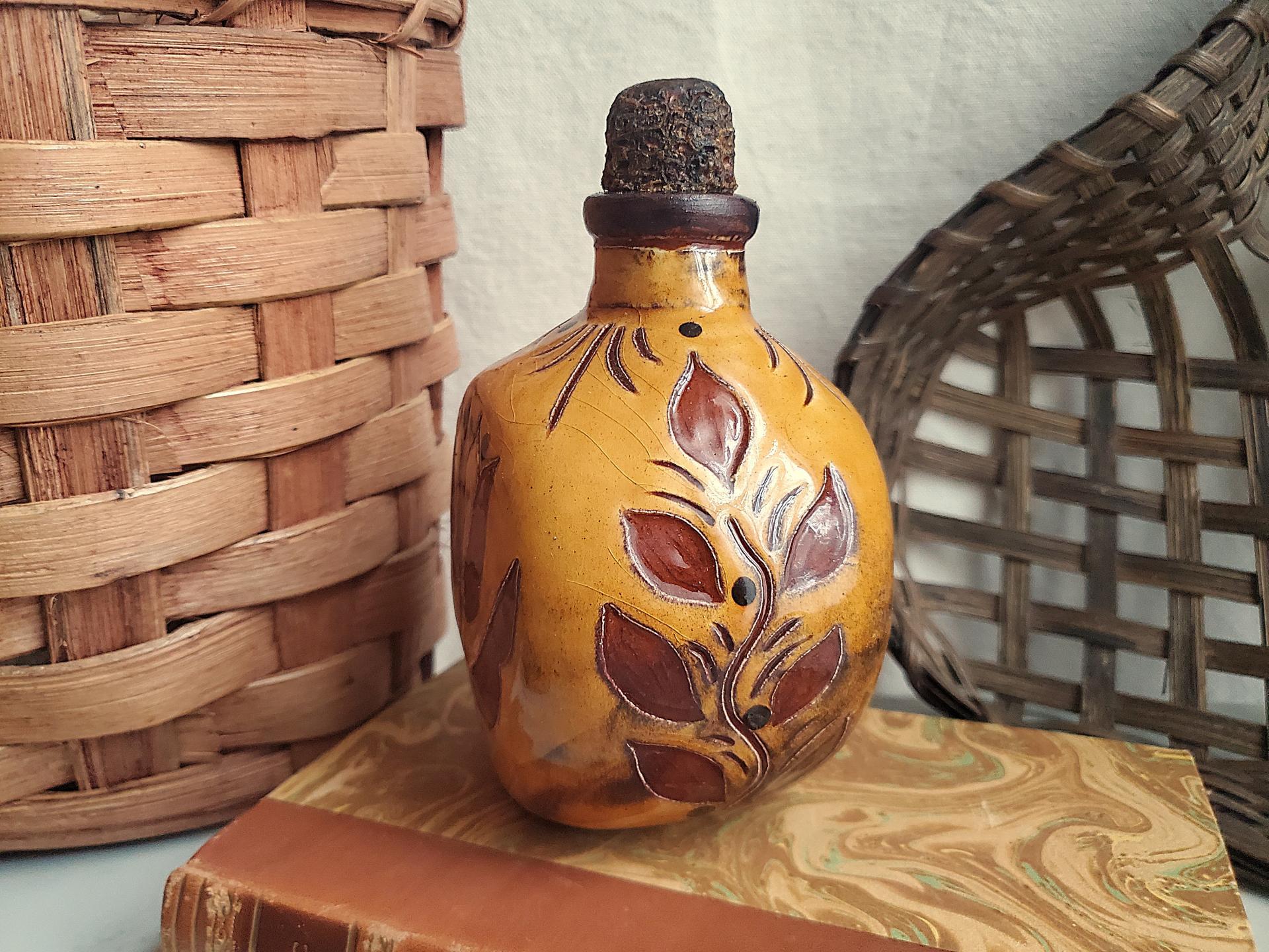 Redware Bottle with Sgraffito Decoration