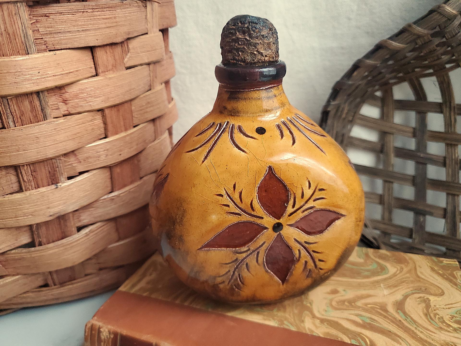 Redware Bottle with Sgraffito Decoration