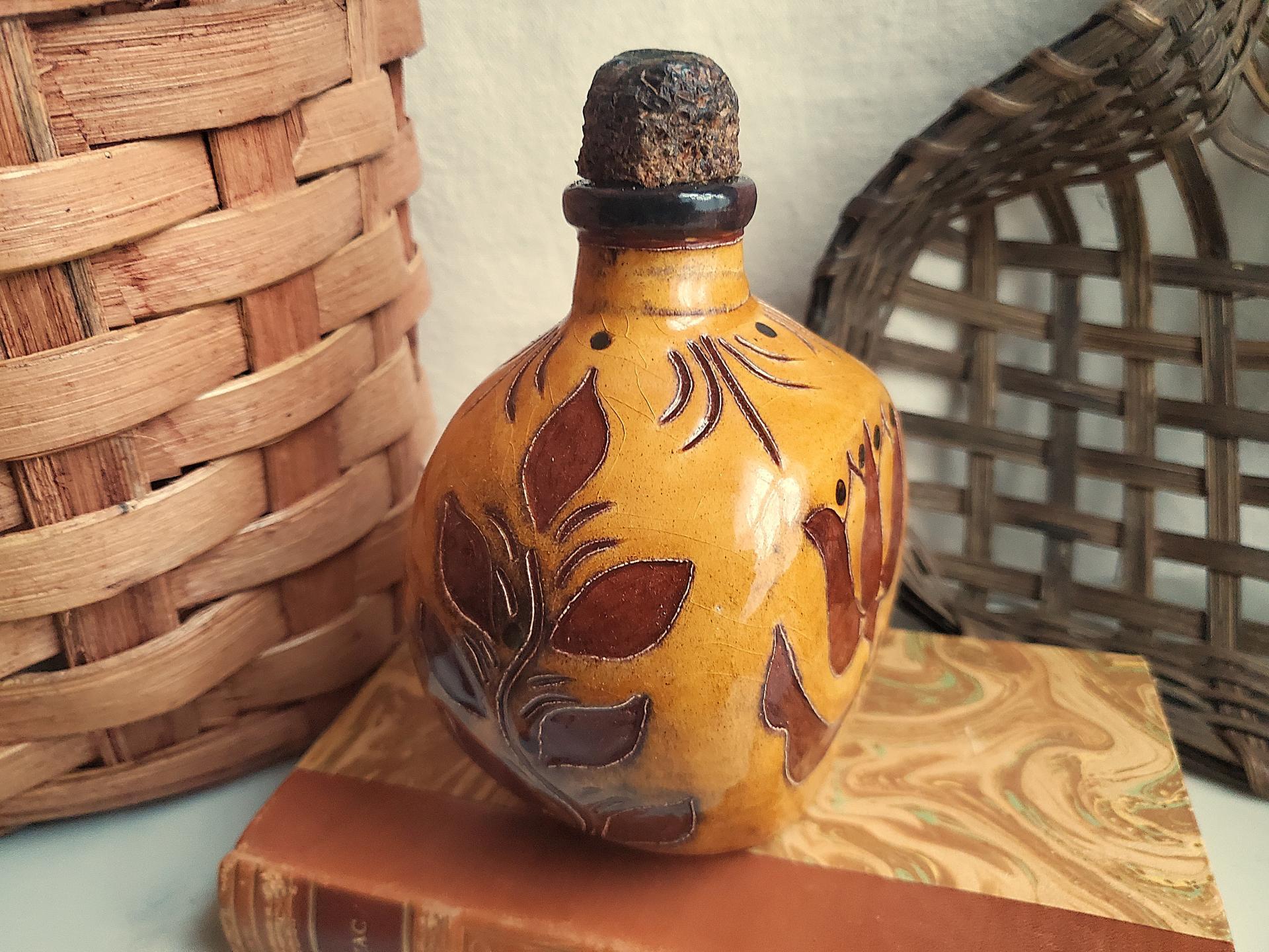 Redware Bottle with Sgraffito Decoration