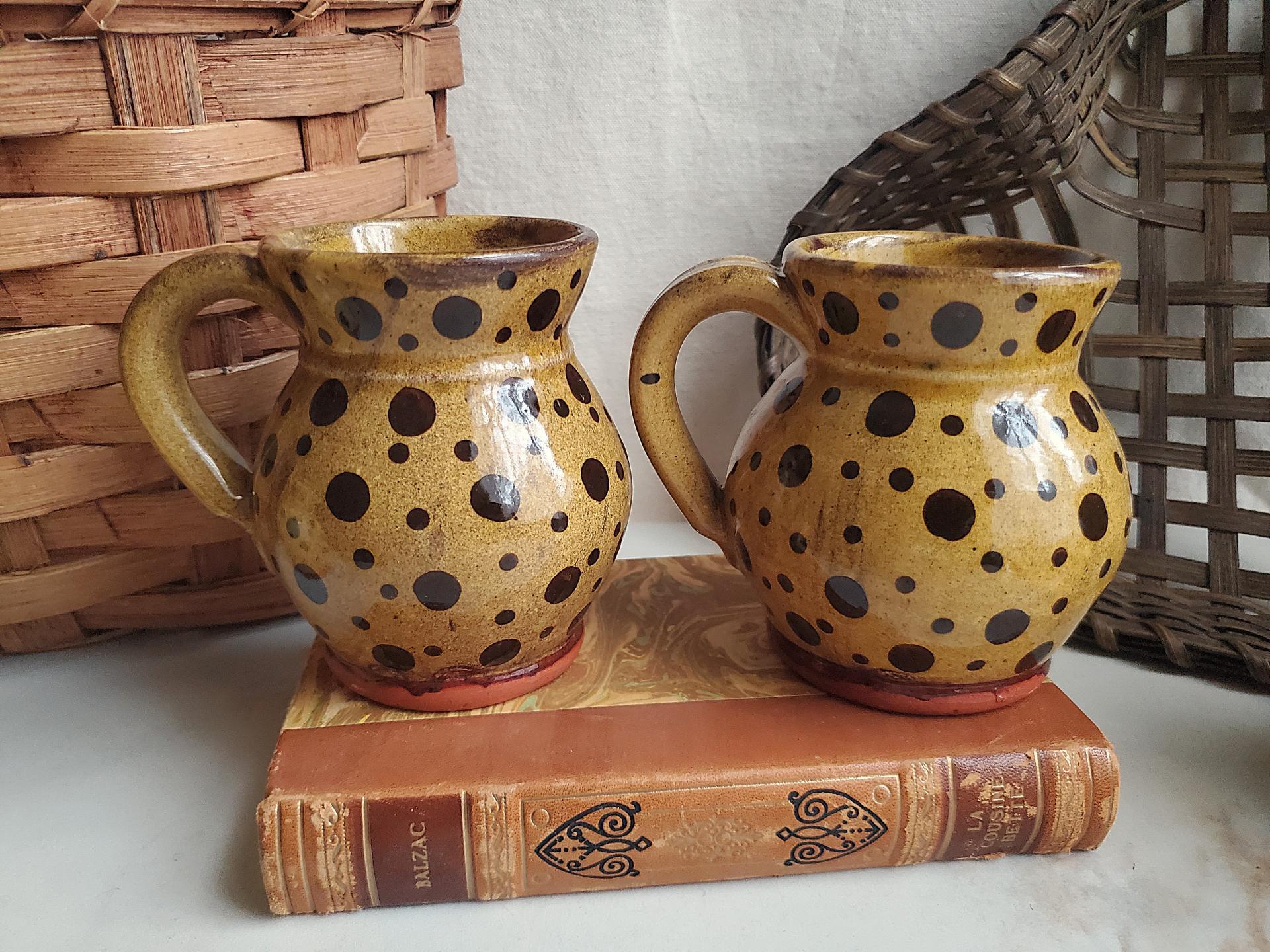 Handmade Redware Mugs (2) with Black Dots