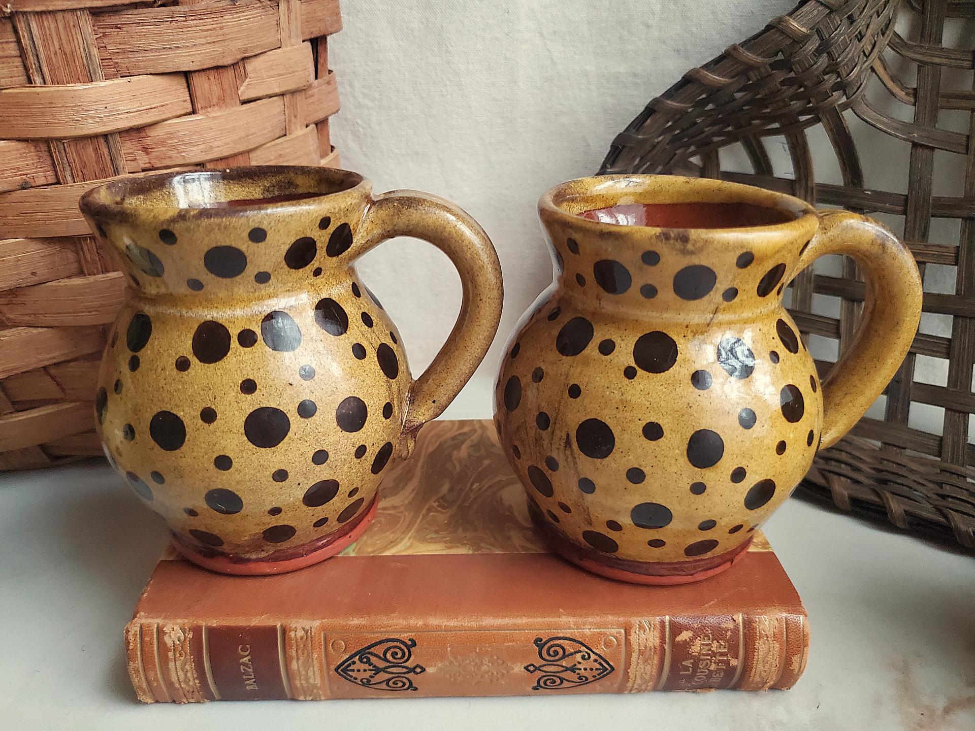 Handmade Redware Mugs (2) with Black Dots