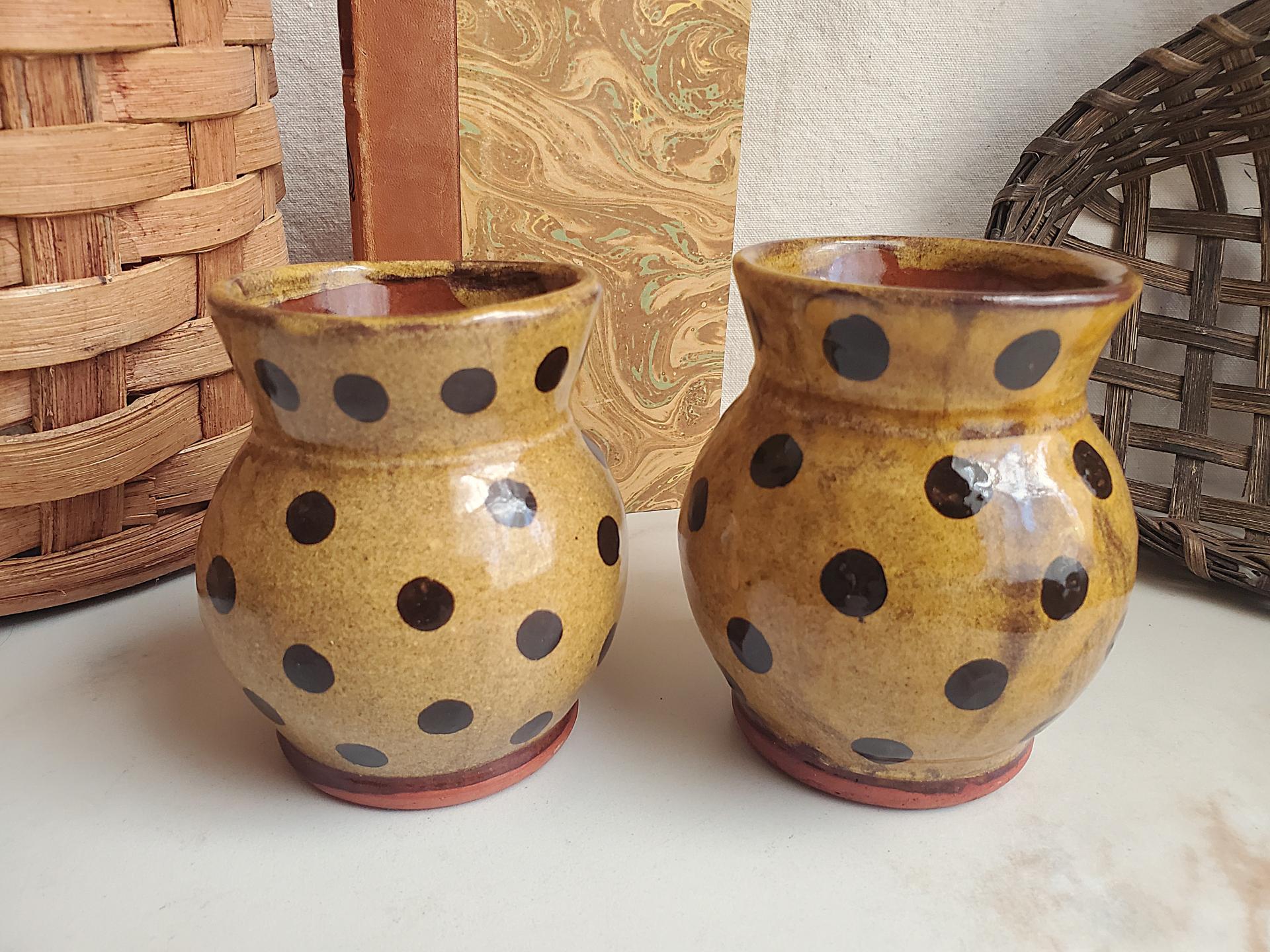 Redware Mugs (2) with Black Dots