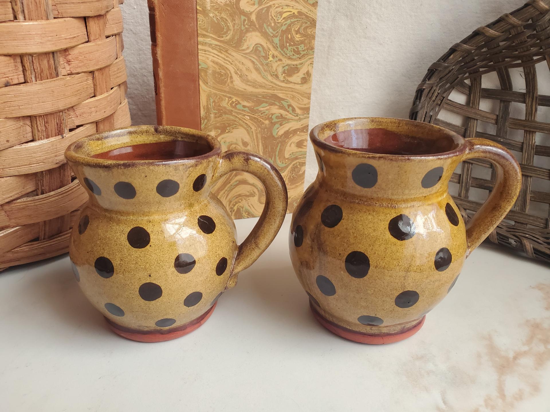 Redware Mugs (2) with Black Dots