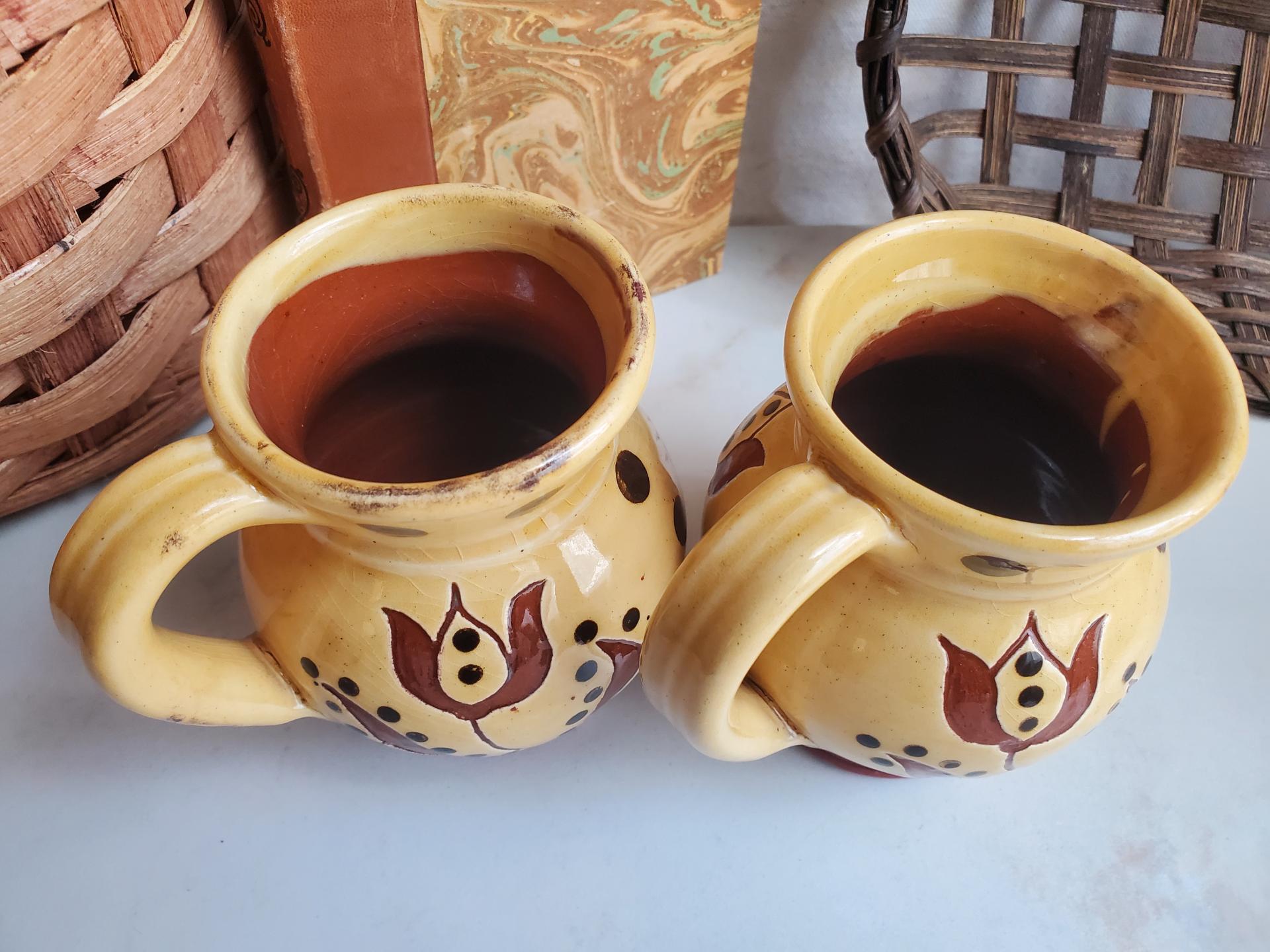 Sgraffito Decorated Redware Mugs (2)