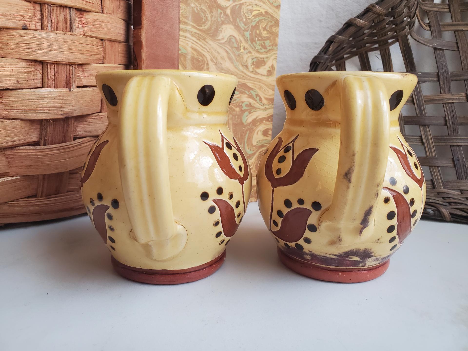 Sgraffito Decorated Redware Mugs (2)