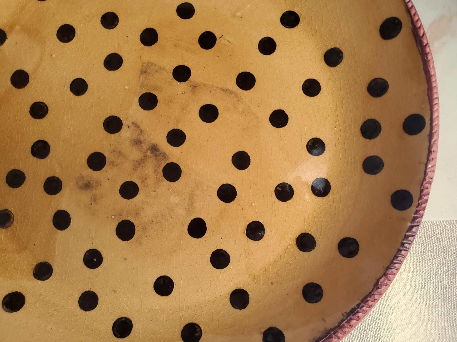 Large Redware Platter, Charger with Black Dots