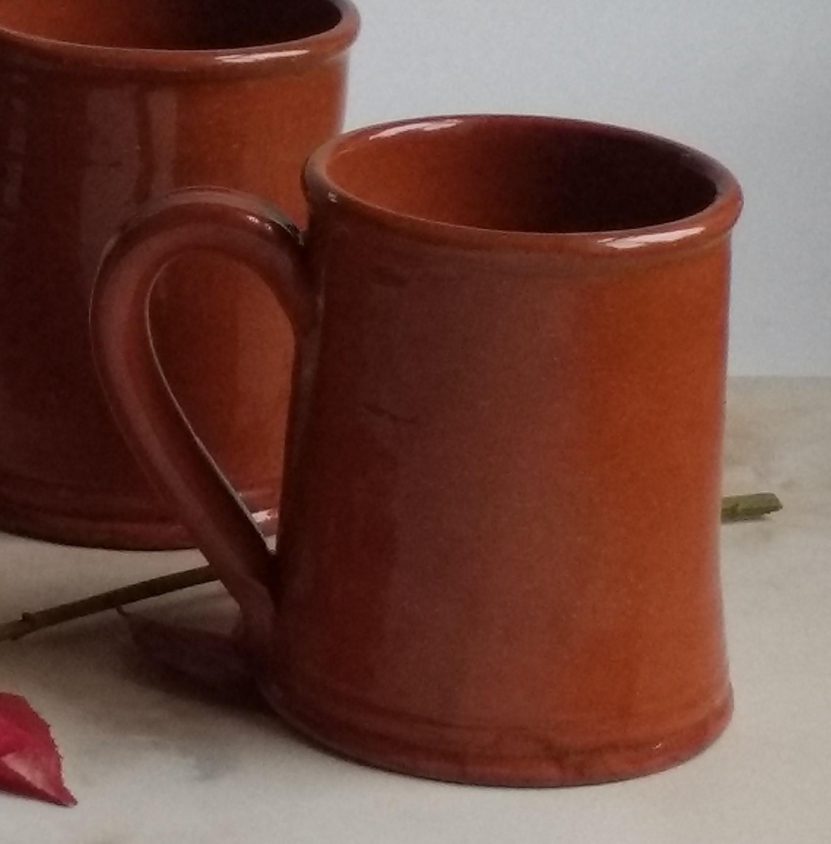 Custom Order Pied Potter Hamelin Redware 16 oz. Mug, Feather Motif