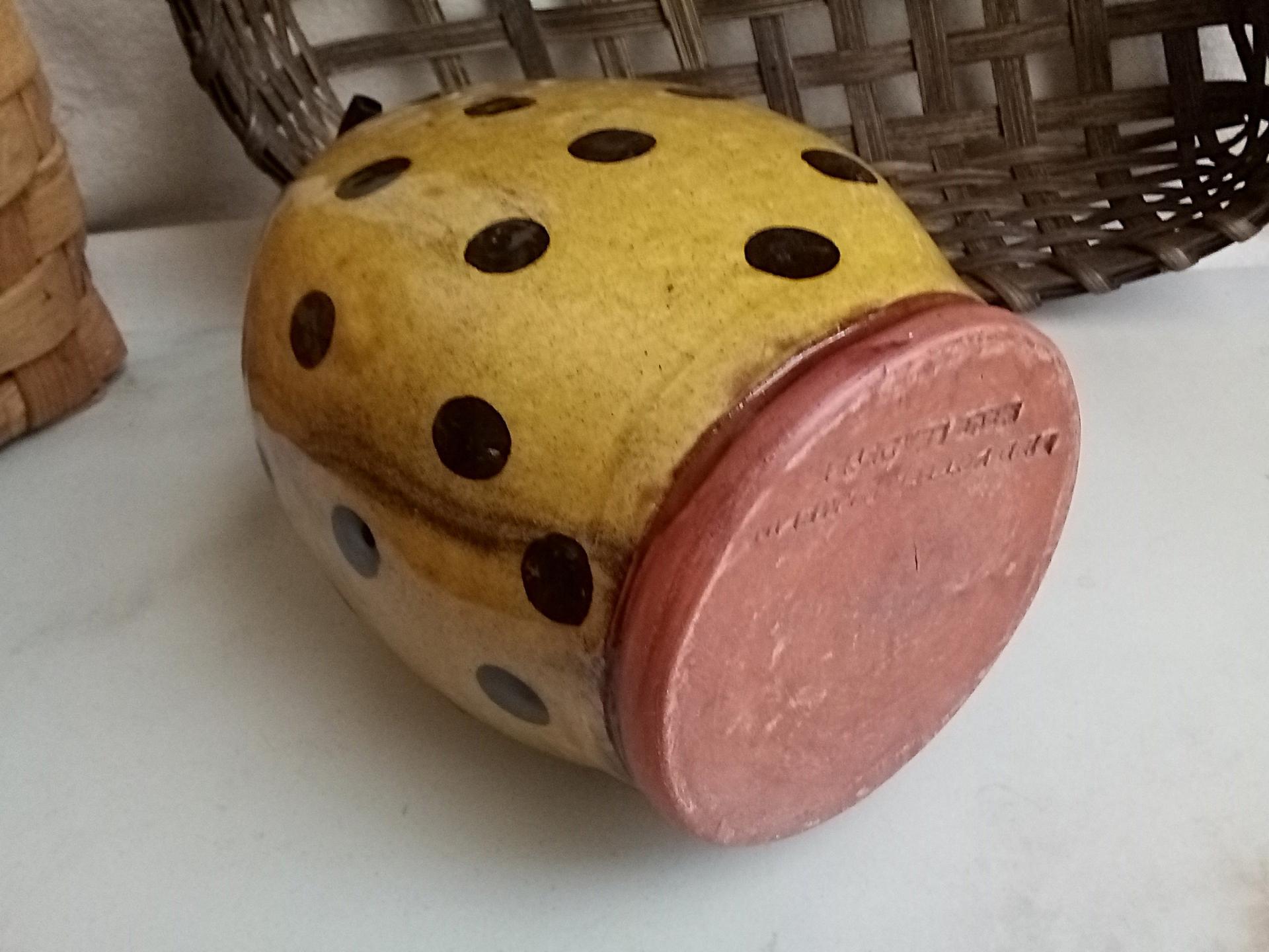 Redware Soap or Lotion Dispenser Bottle, Large Size with Black Dots