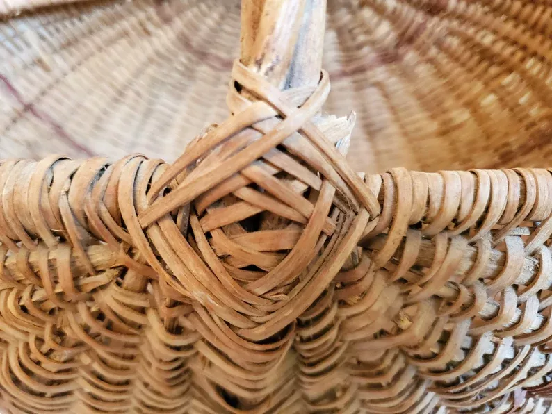 Large Antique Primitive Ash Splint Melon Basket, Egg Basket