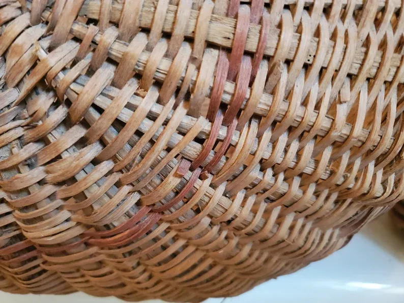 Large Antique Primitive Ash Splint Melon Basket, Egg Basket