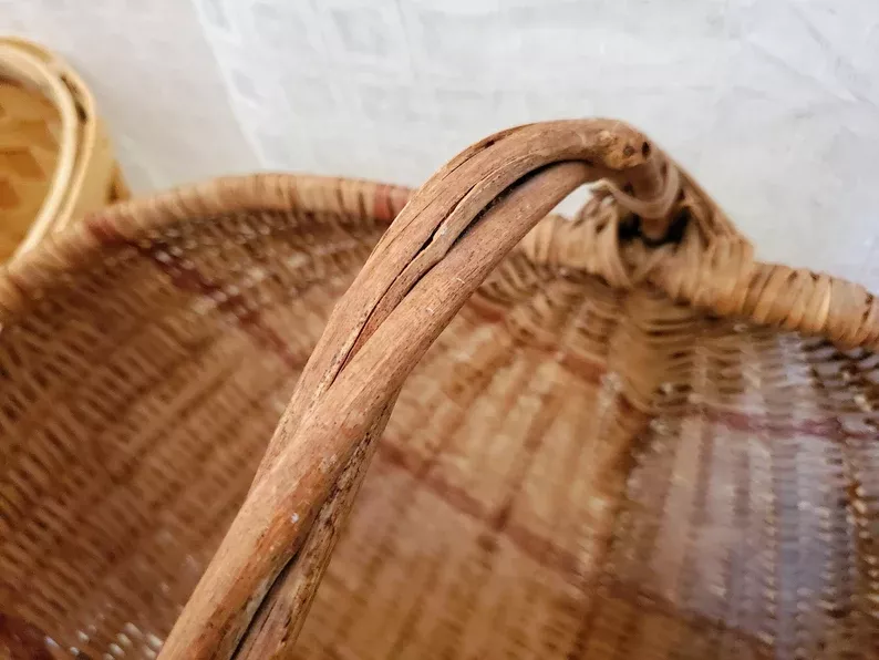 Large Antique Primitive Ash Splint Melon Basket, Egg Basket