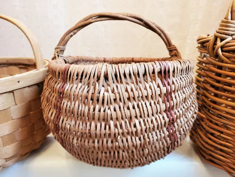 Large Antique Primitive Ash Splint Melon Basket, Egg Basket