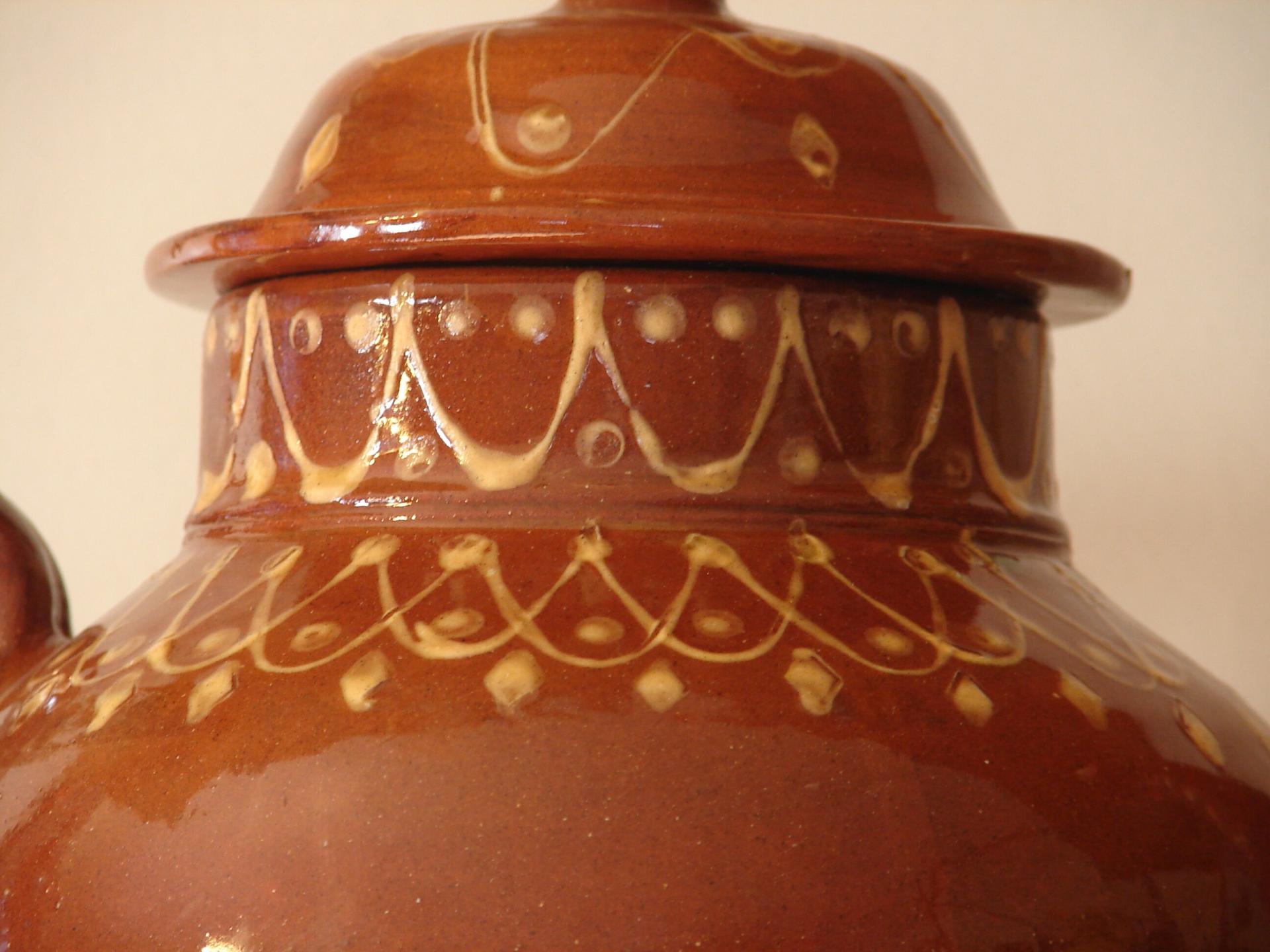 Redware Teapot with Stamped Decoration and Lead Free Glaze