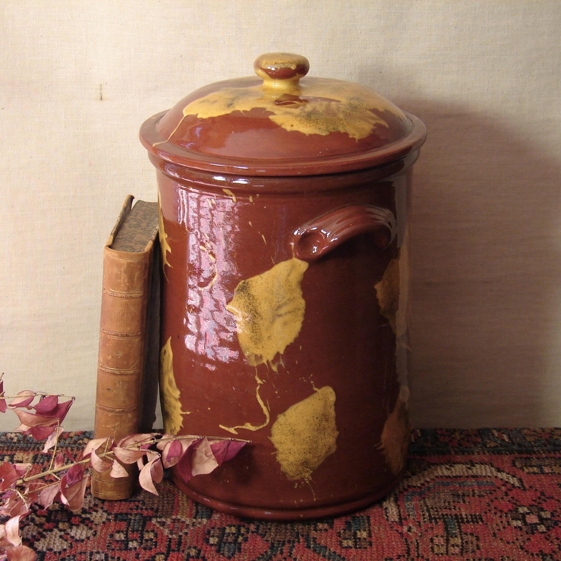 Large 12.50 in Redware Jar with Spangles and Daubs Motif
