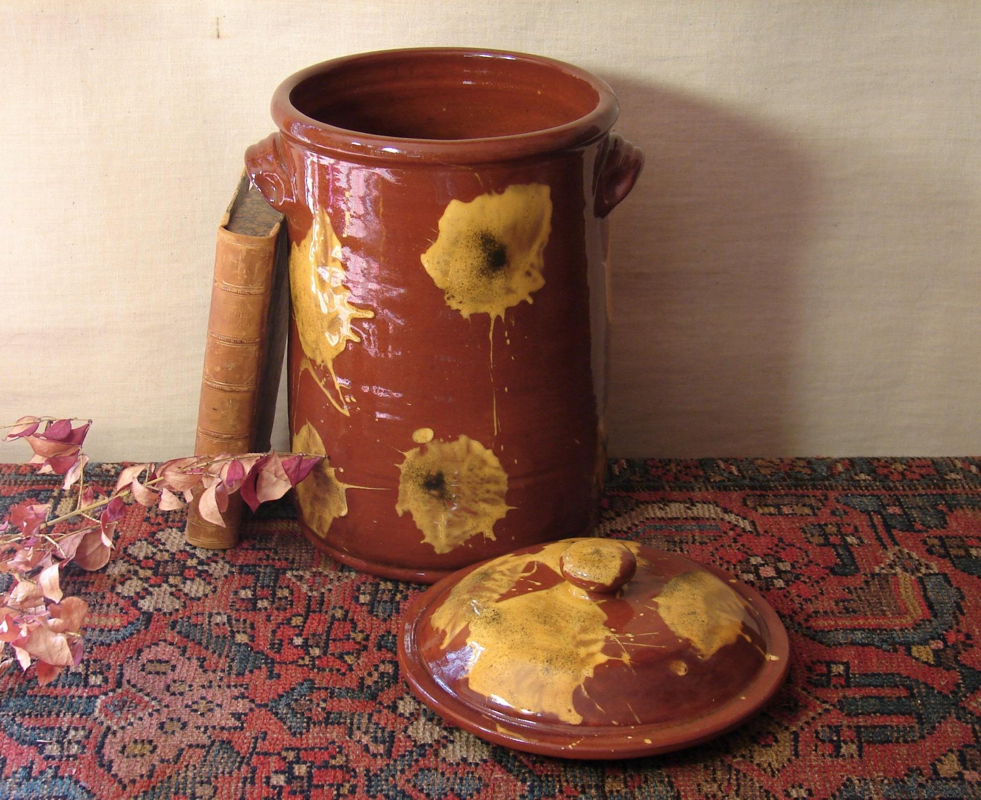 Large Redware Jar with Spangles and Daubs Motif Pied Potter Hamelin