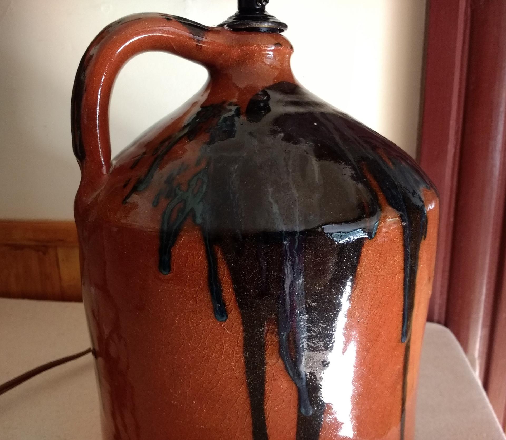 Redware Lamp with Black Overglaze and Lead-Free Glaze