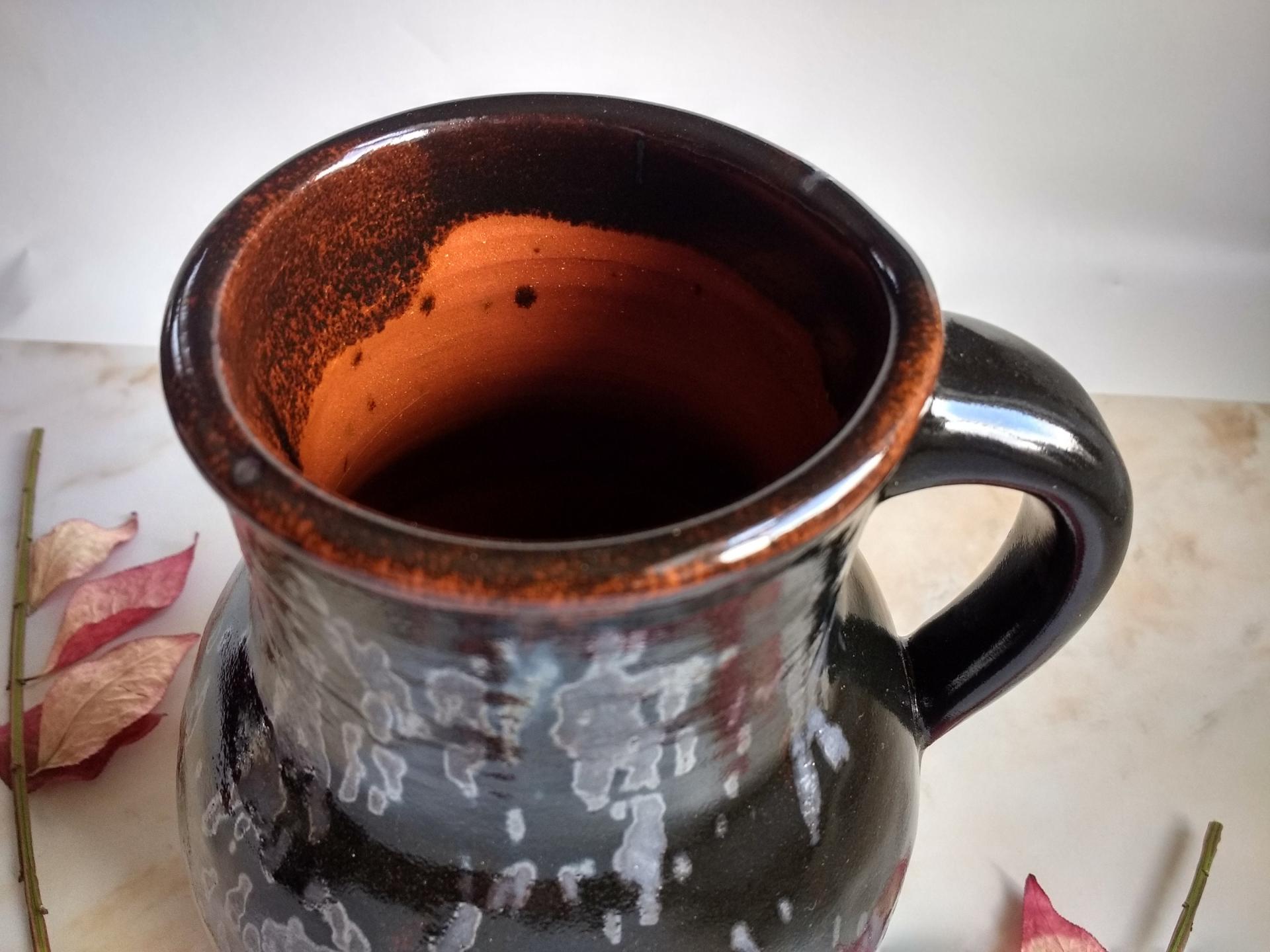 Redware Jug with Black Glaze and Gray Drips