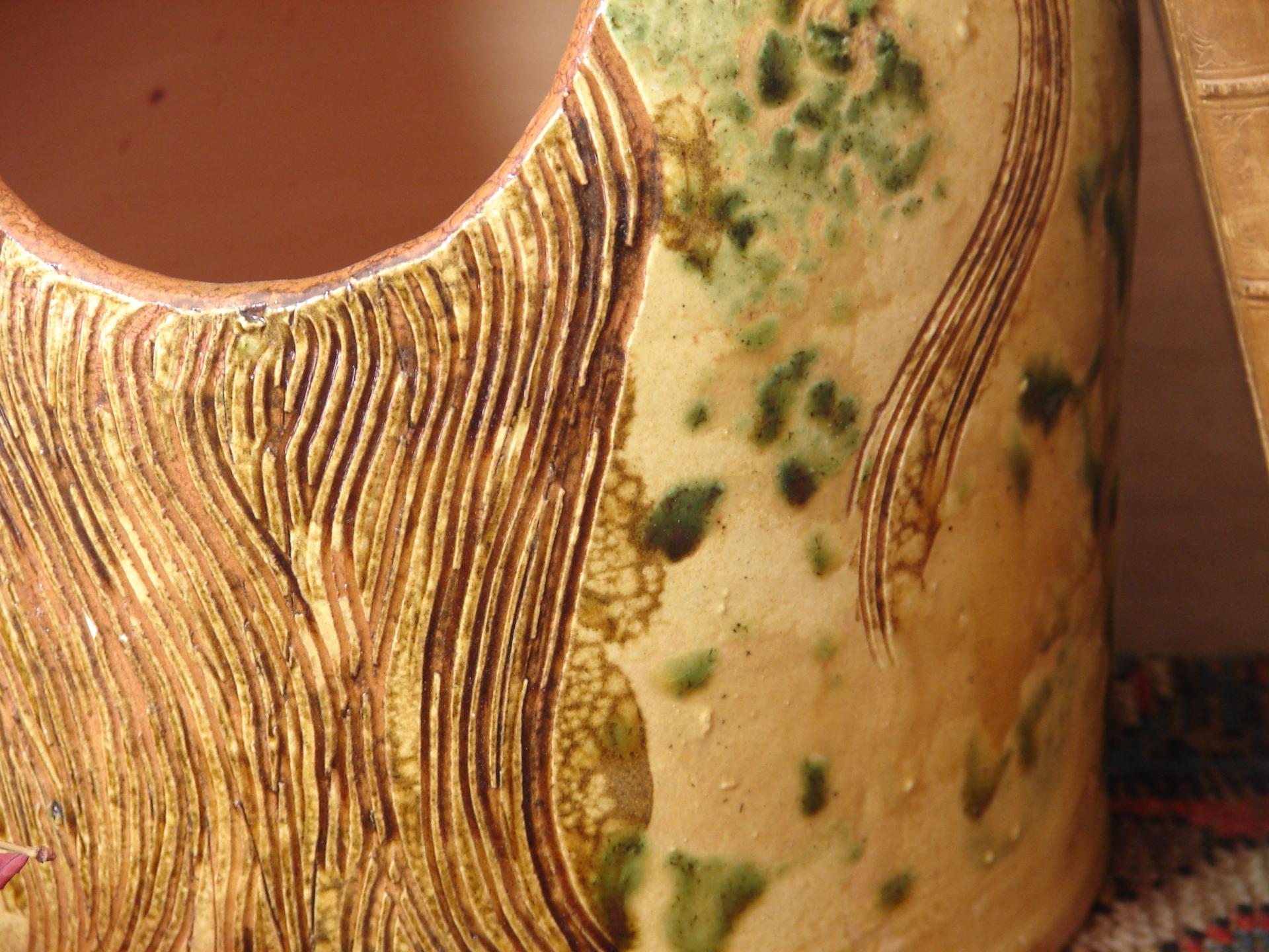 Redware Salt Cellar Sgraffio Decorated with Salt Saying