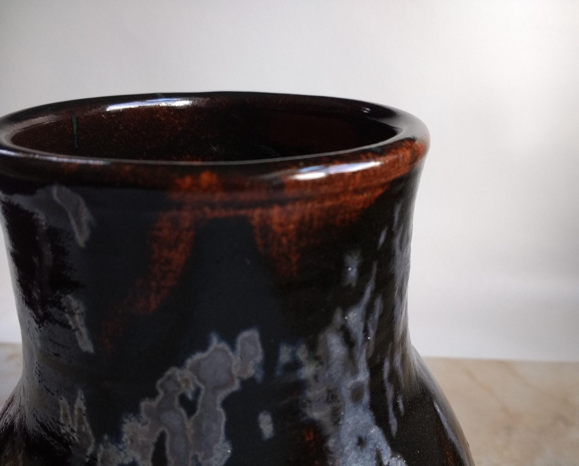 Redware Jug with Black Glaze and Gray Drips
